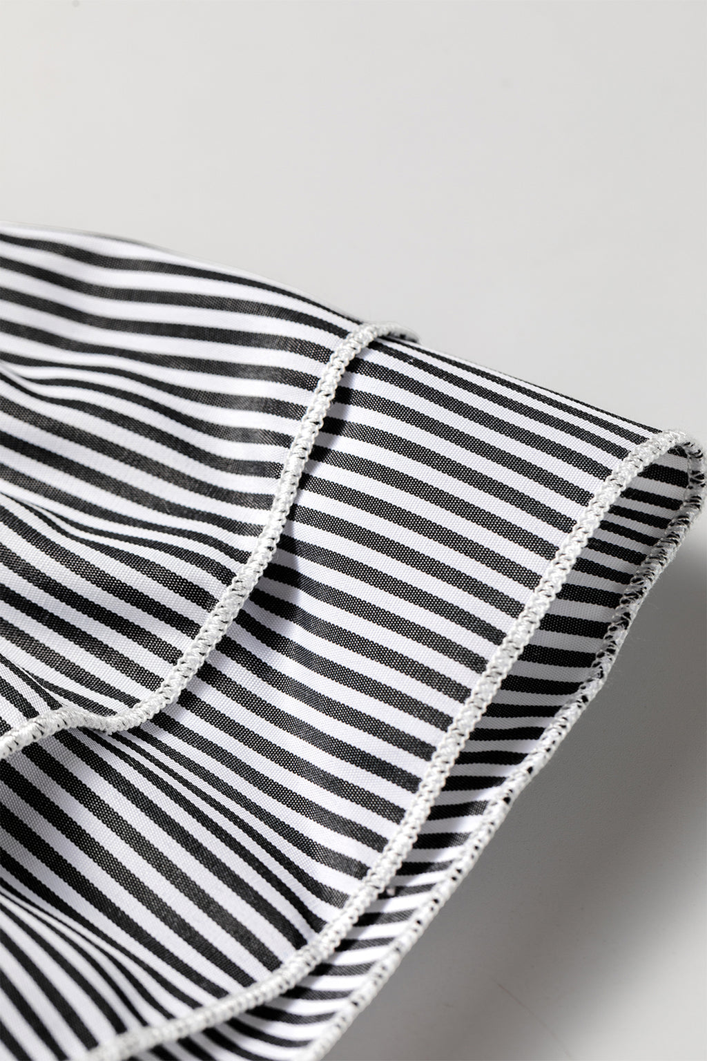 Black Stripe Striped Ruffle Sleeve Short Sleeve Round Neck Casual Shift Blouse