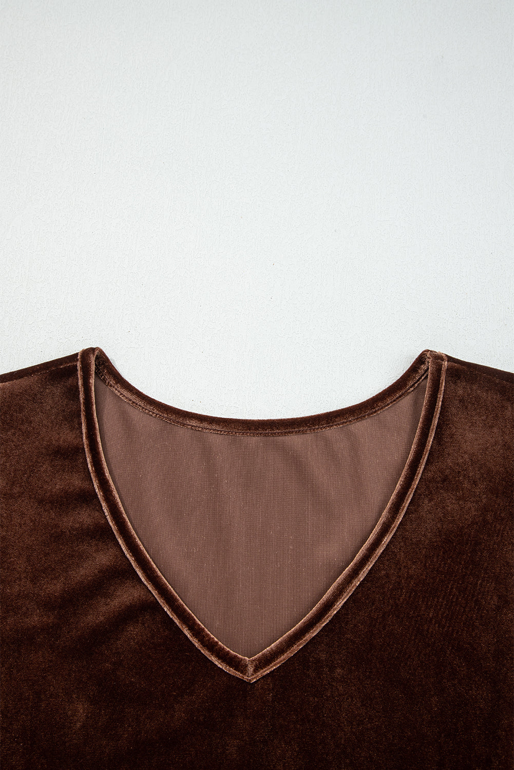 Chicory Coffee Solid Color Velvet V Neck Long Sleeve Tiered Mini Dress