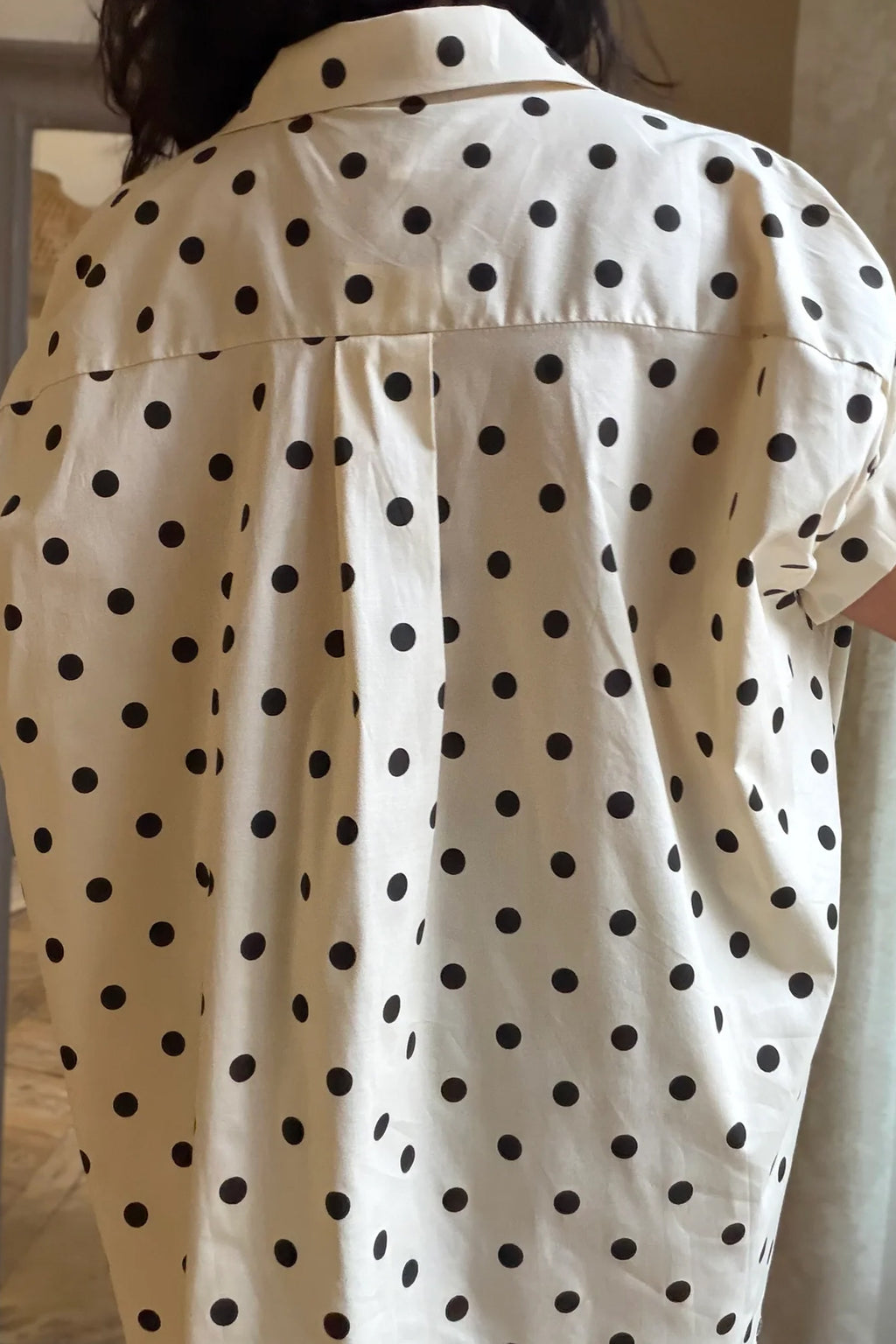 Beige Polka Dot Print Loose Dolman Shirt