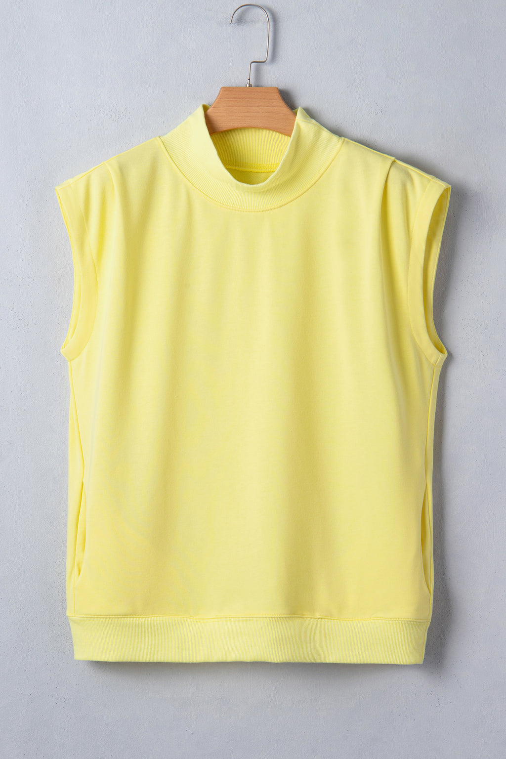 Black Solid Color High Neck Cap Sleeve Loose Top