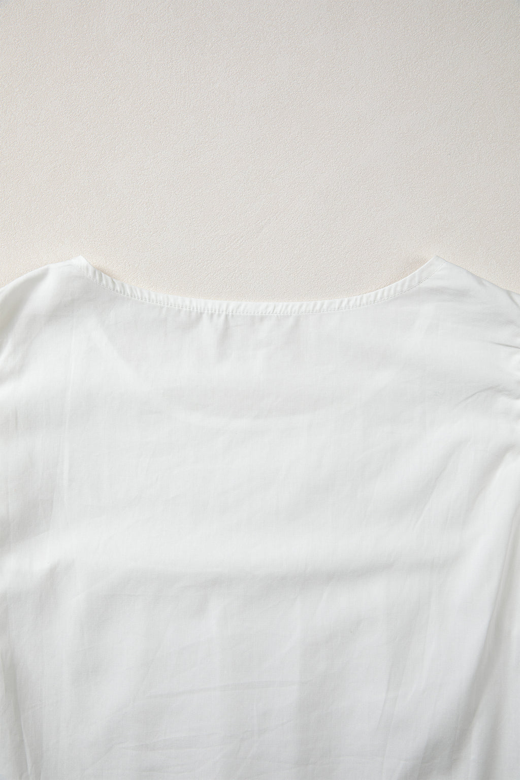 White Lace Detail Flutter Sleeve Pleated Round Neck Blouse