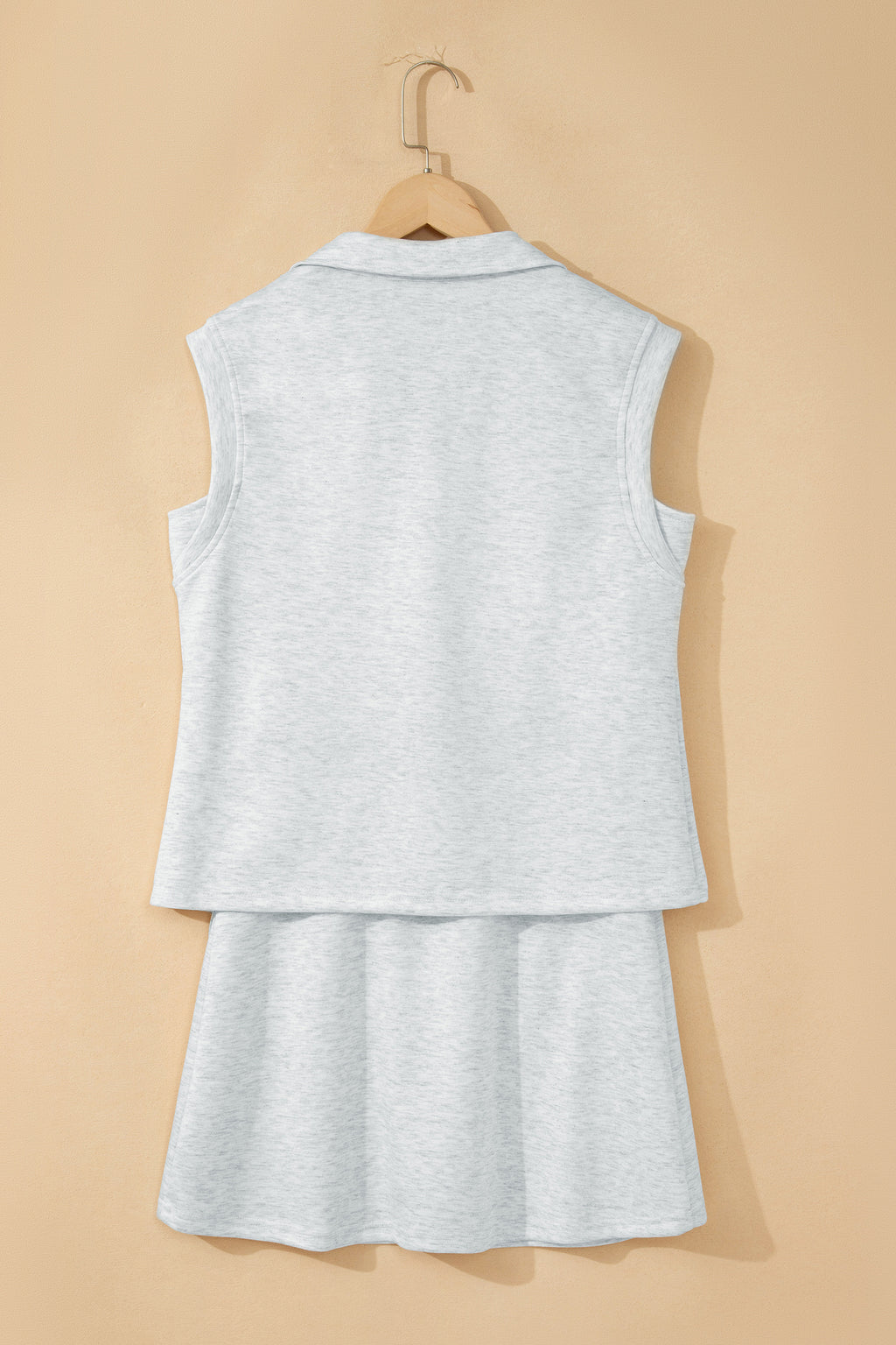 Pink Solid Color Sleeveless Zipper Tank and Skort Set