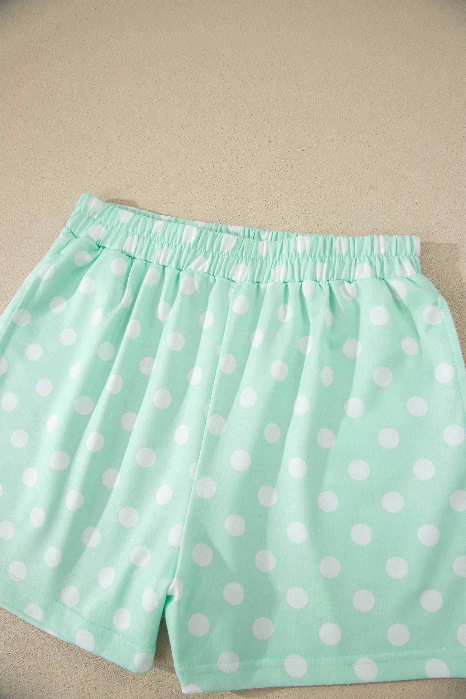 Sky Blue Polka Dot Print Color Block Trim Mock Neck Short Set