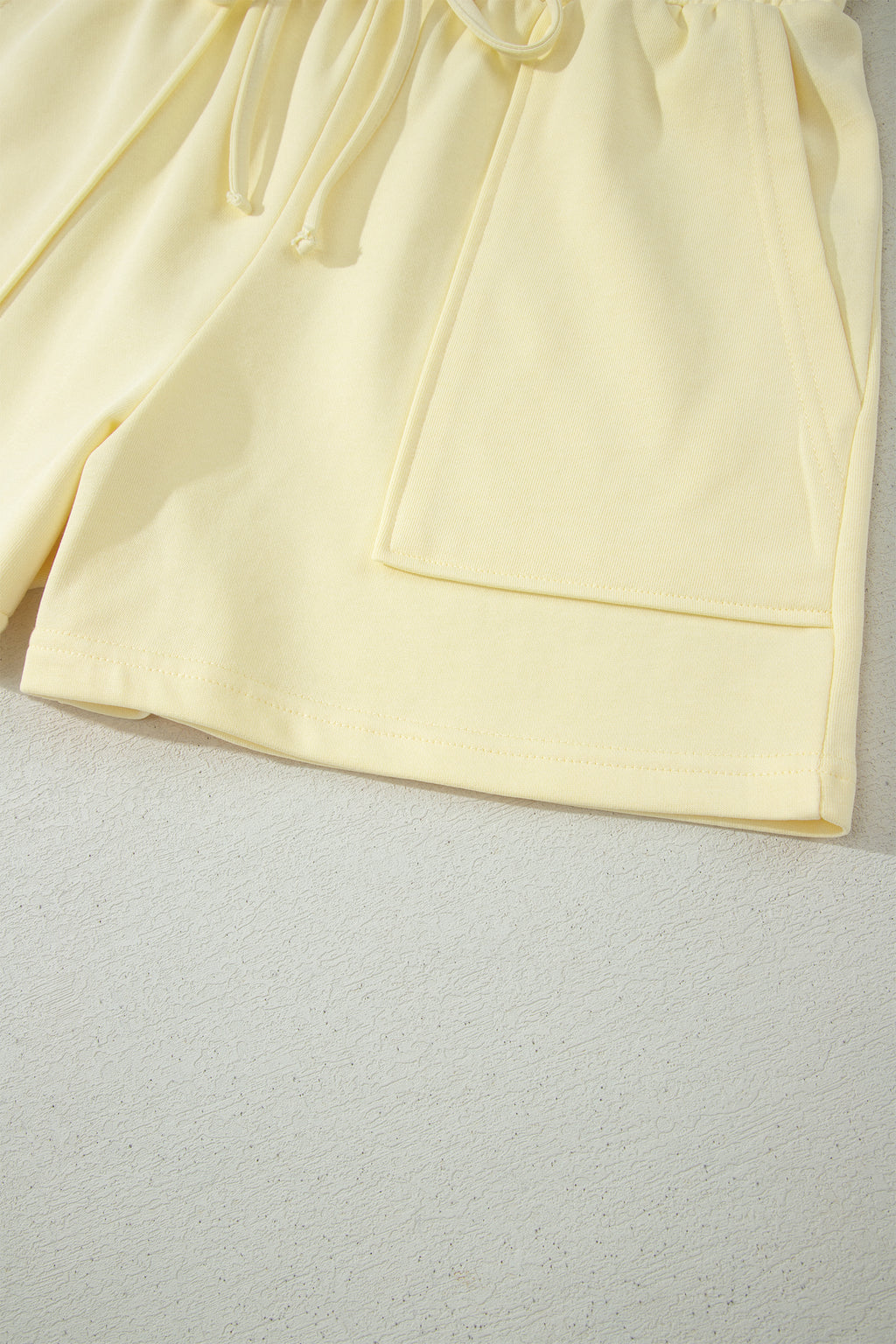 Yellow Cream Solid Color Tee Drawstring Shorts Comfy 2pcs Set