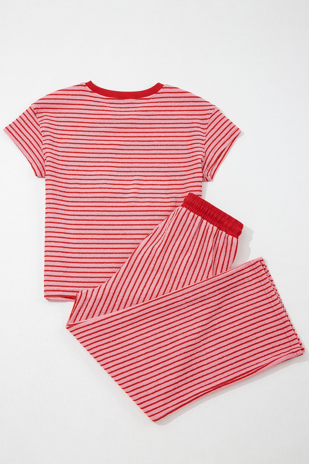 Sky Blue Stripe Crew Neck Tee Drawstring Waist Cropped Pants Set