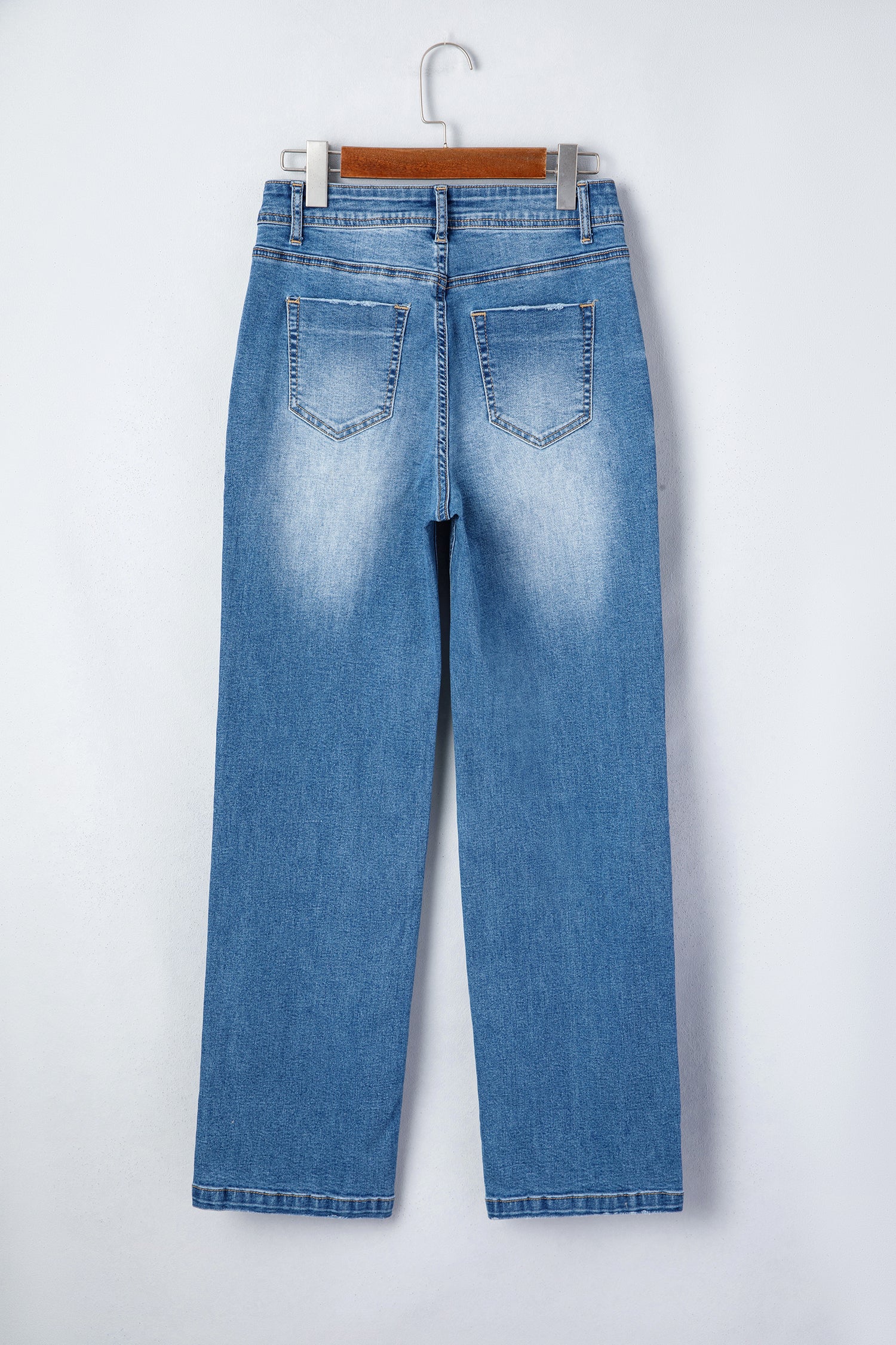 Acid Washed Straight Leg Full Length Casual Jeans