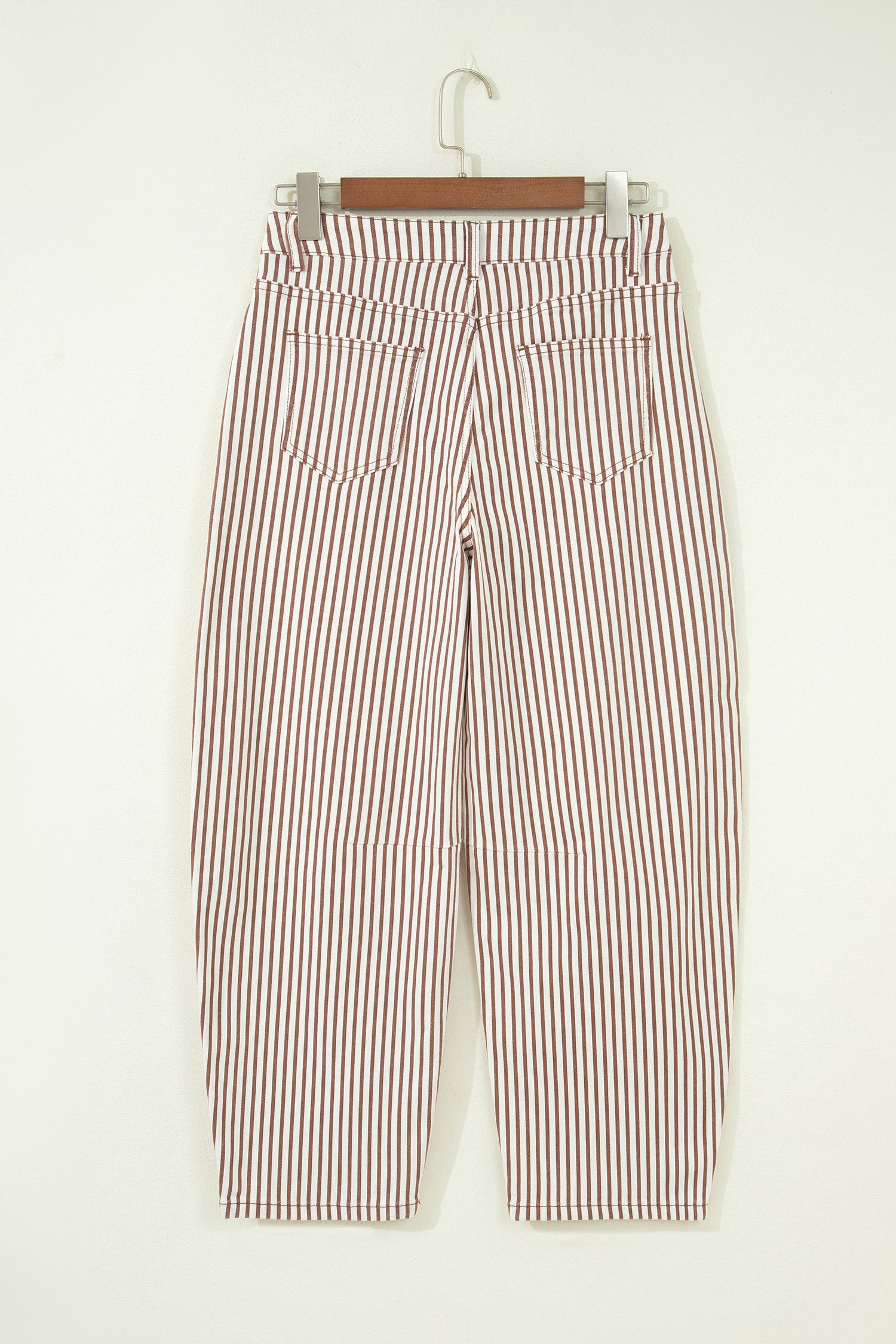Brown Stripe Casual Barrel Jeans