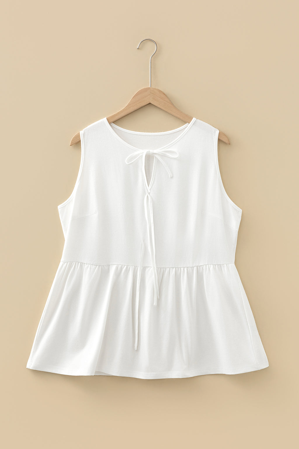 Black Plus Size Solid Color Bow Tie Peplum Tank Top