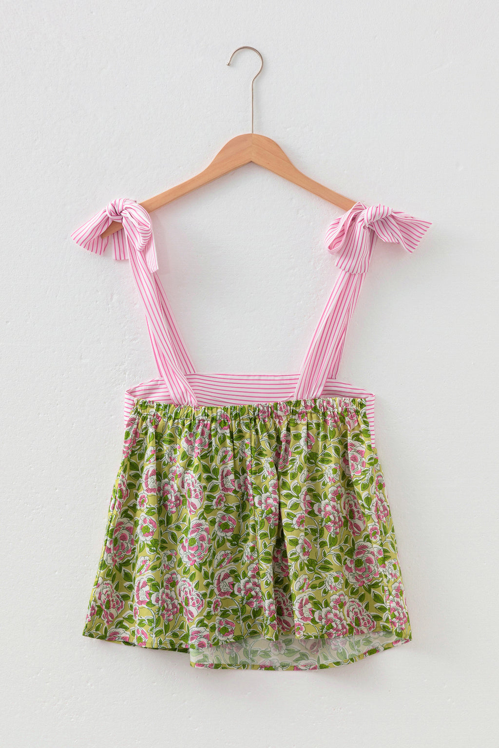 Green Fashion Printed Knot Straps Babydoll Tank Top