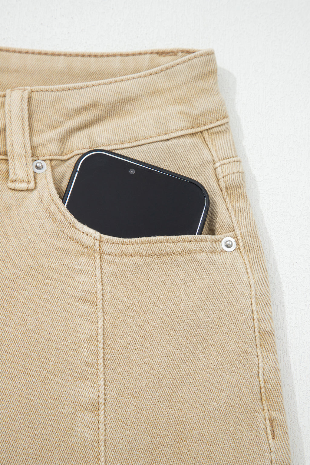 Red Sandalwood Solid Color Seamed Center Wide Leg Cropped Jeans