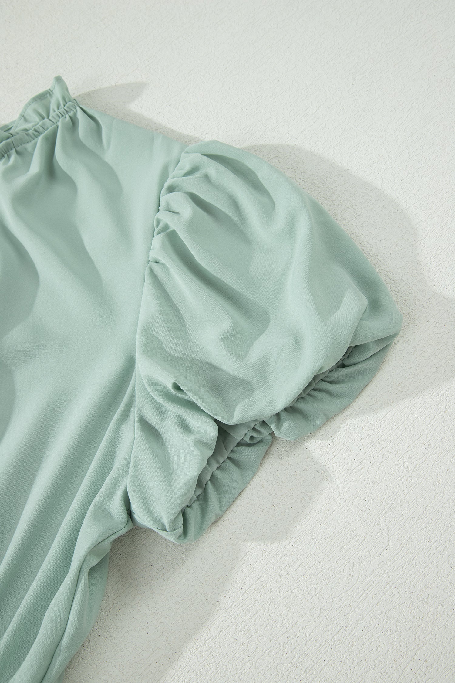 Bright Green Solid Color V Neck Short Puff Sleeve High Waist Tiered Maxi Dress