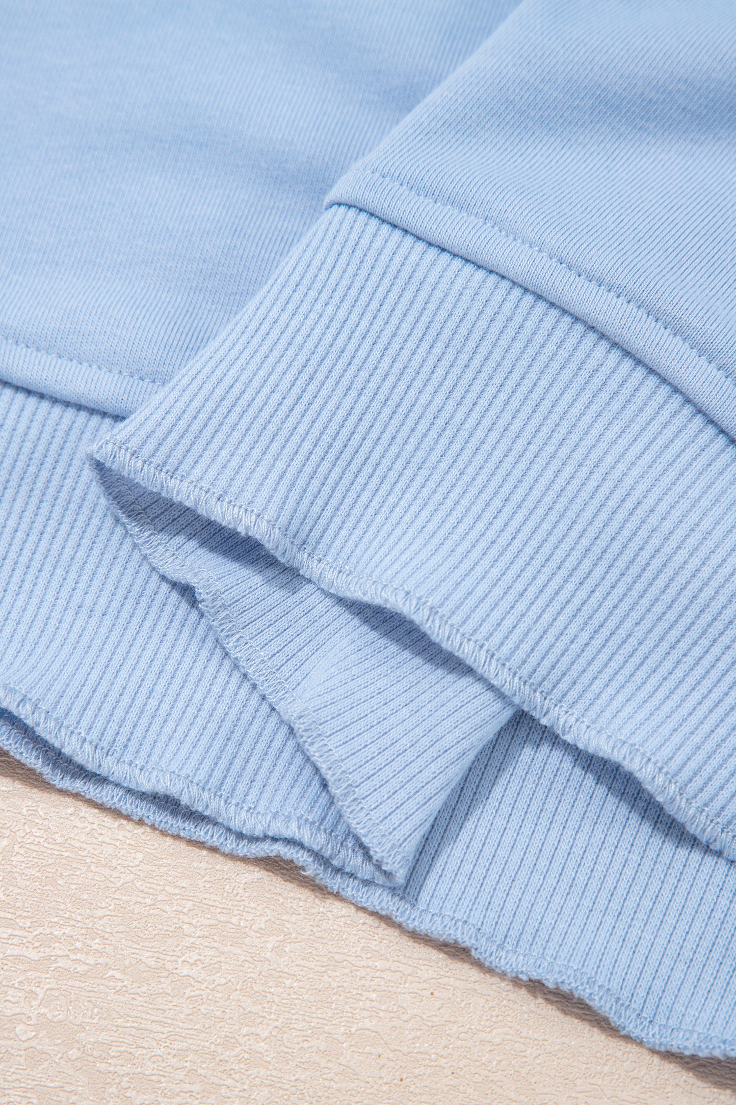 Sky Blue Lace Accent Zipped Collar Short Sleeve Top Sweatpants Set