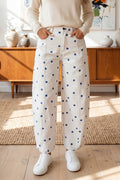 Blue Polka Dot Print Seam Detail Barrel Jeans