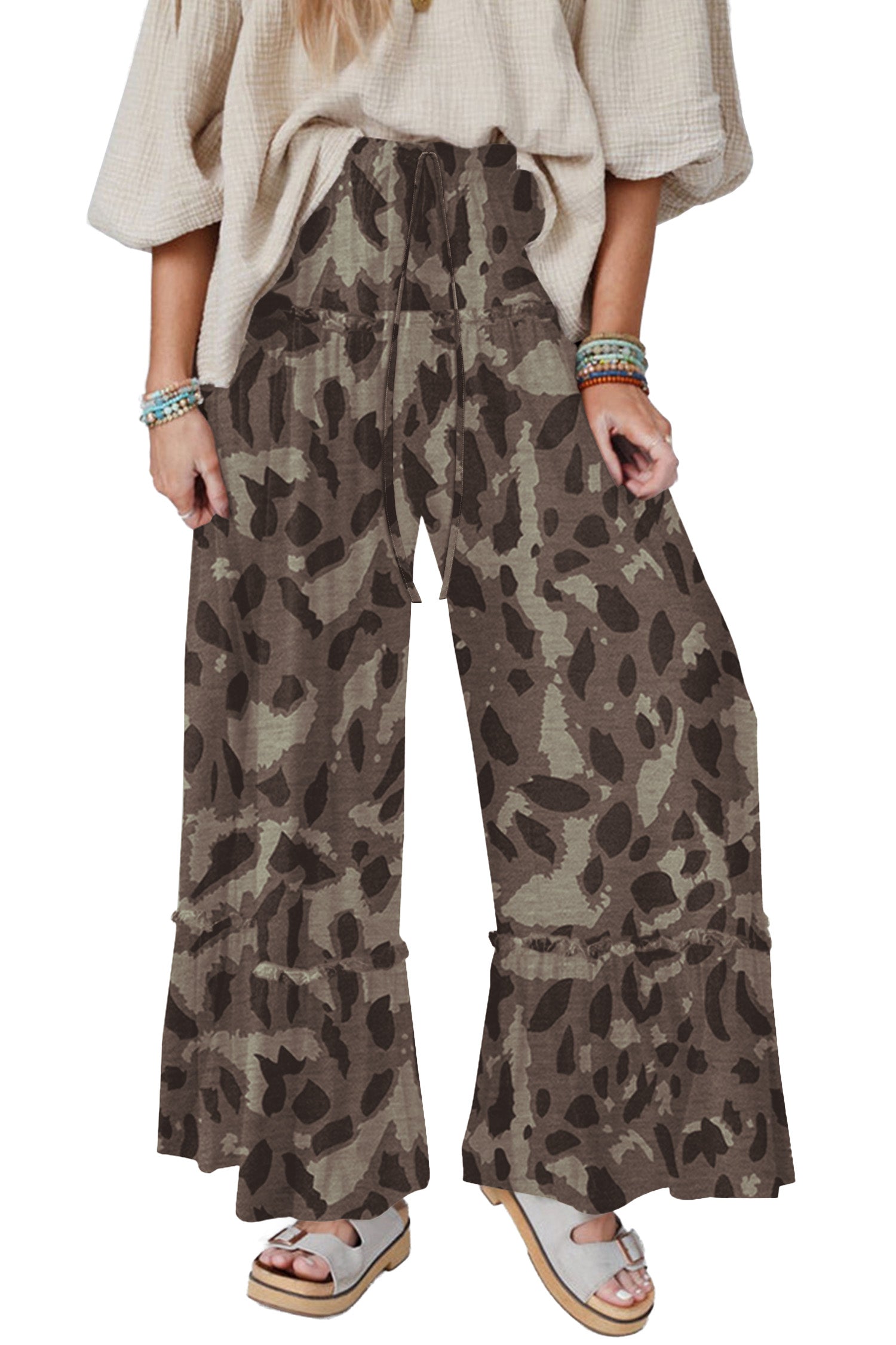 Multicolour Camo Print Wide Leg Casual Pants