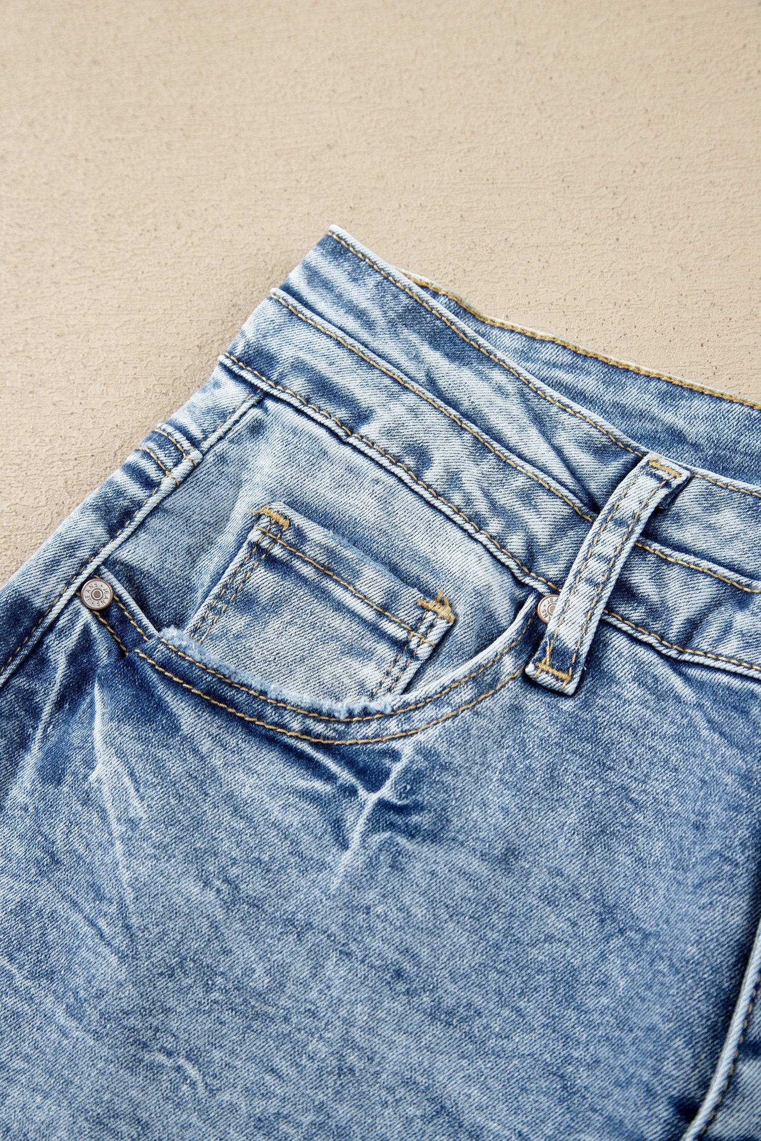 Beau Blue Acid Wash Pocket Detail Flare Jeans