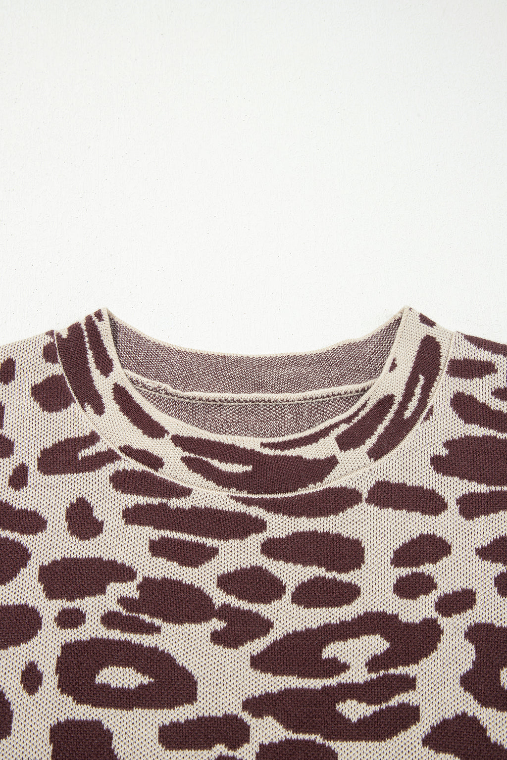 Khaki Leopard Print Short Sleeve Knit Loose Pullover Sweater