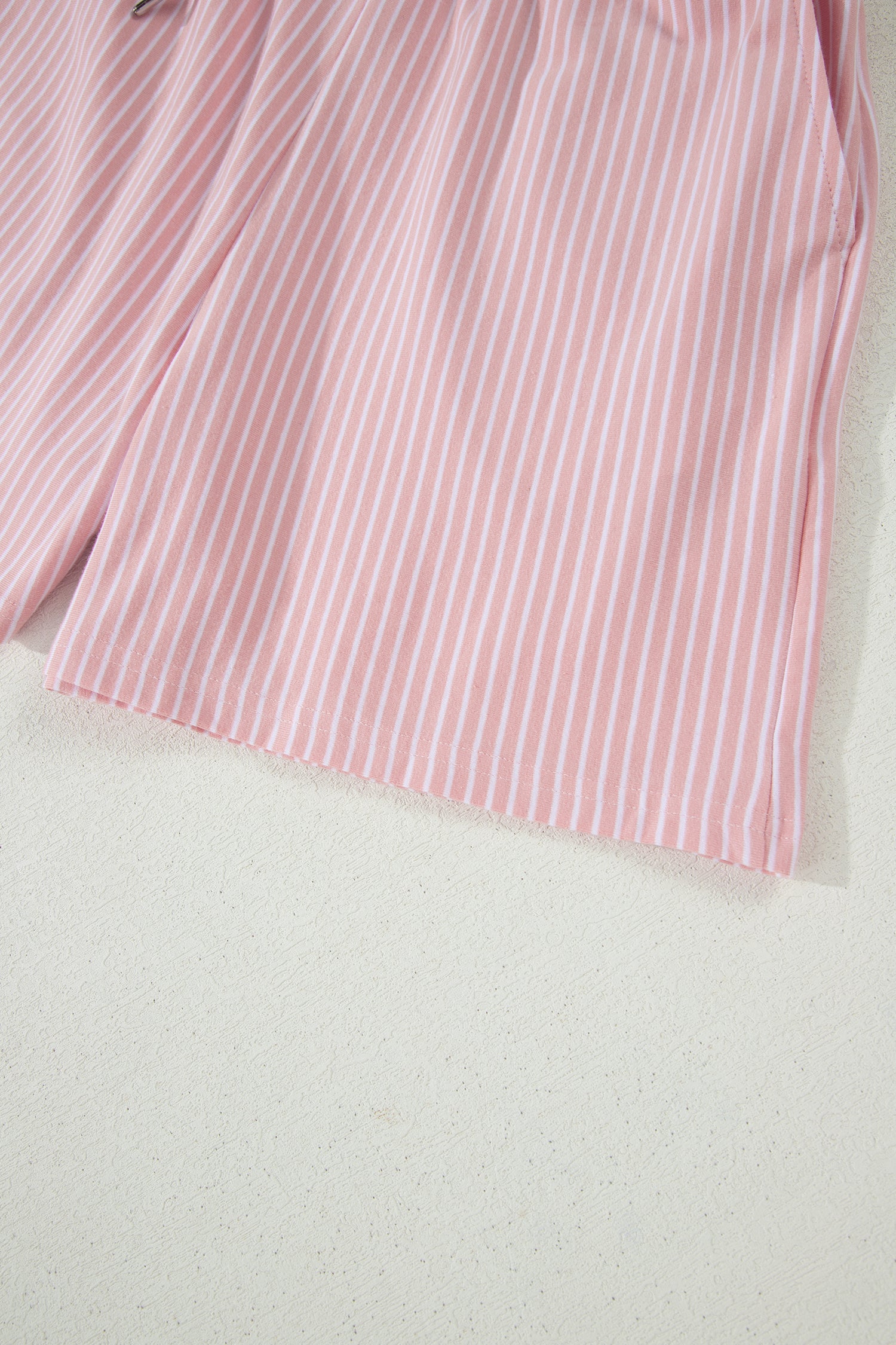 Khaki Stripe Dolman Sleeve Polo Shirt and Drawstring Shorts Set