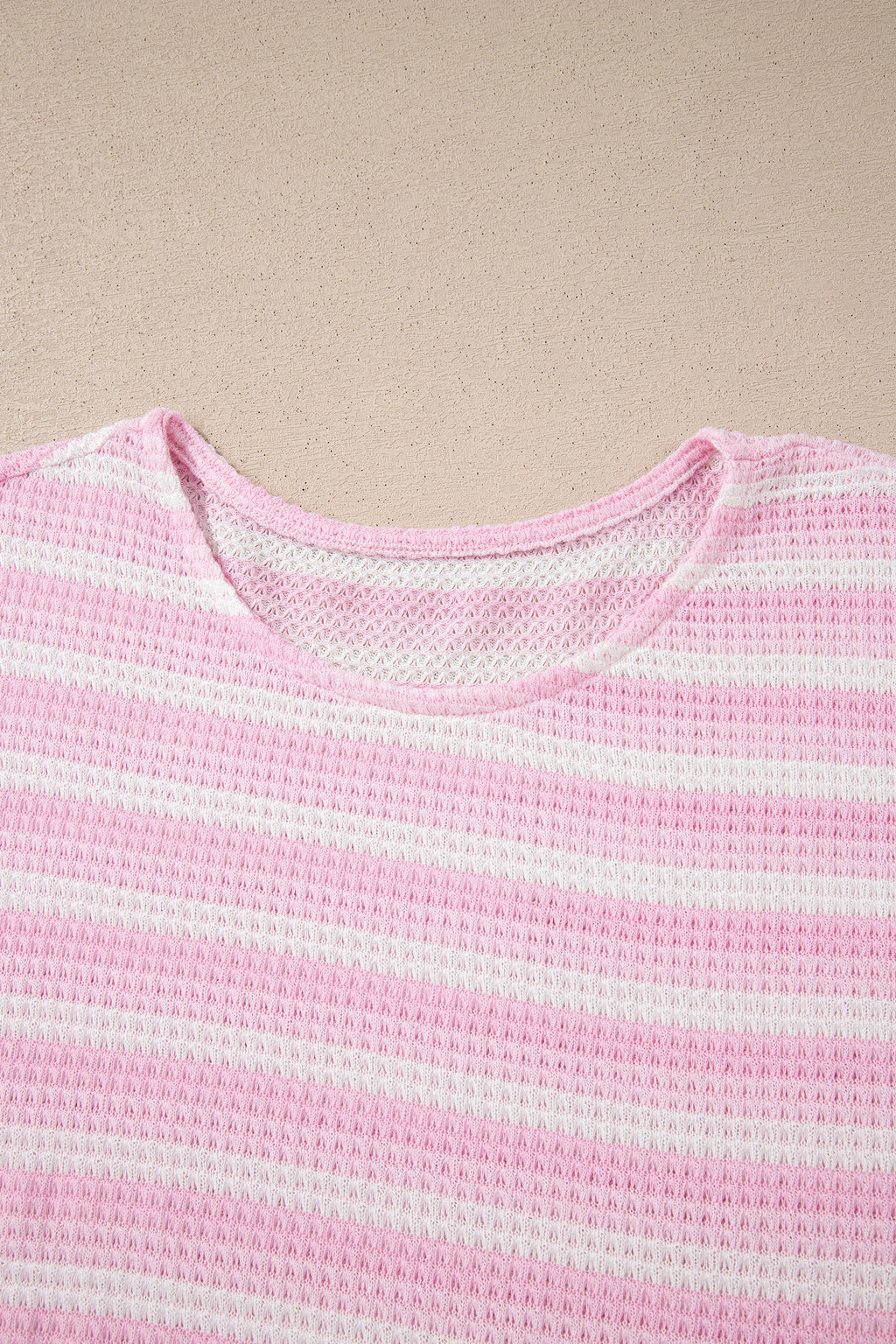 Pink Striped Print Waffle Knit T Shirt
