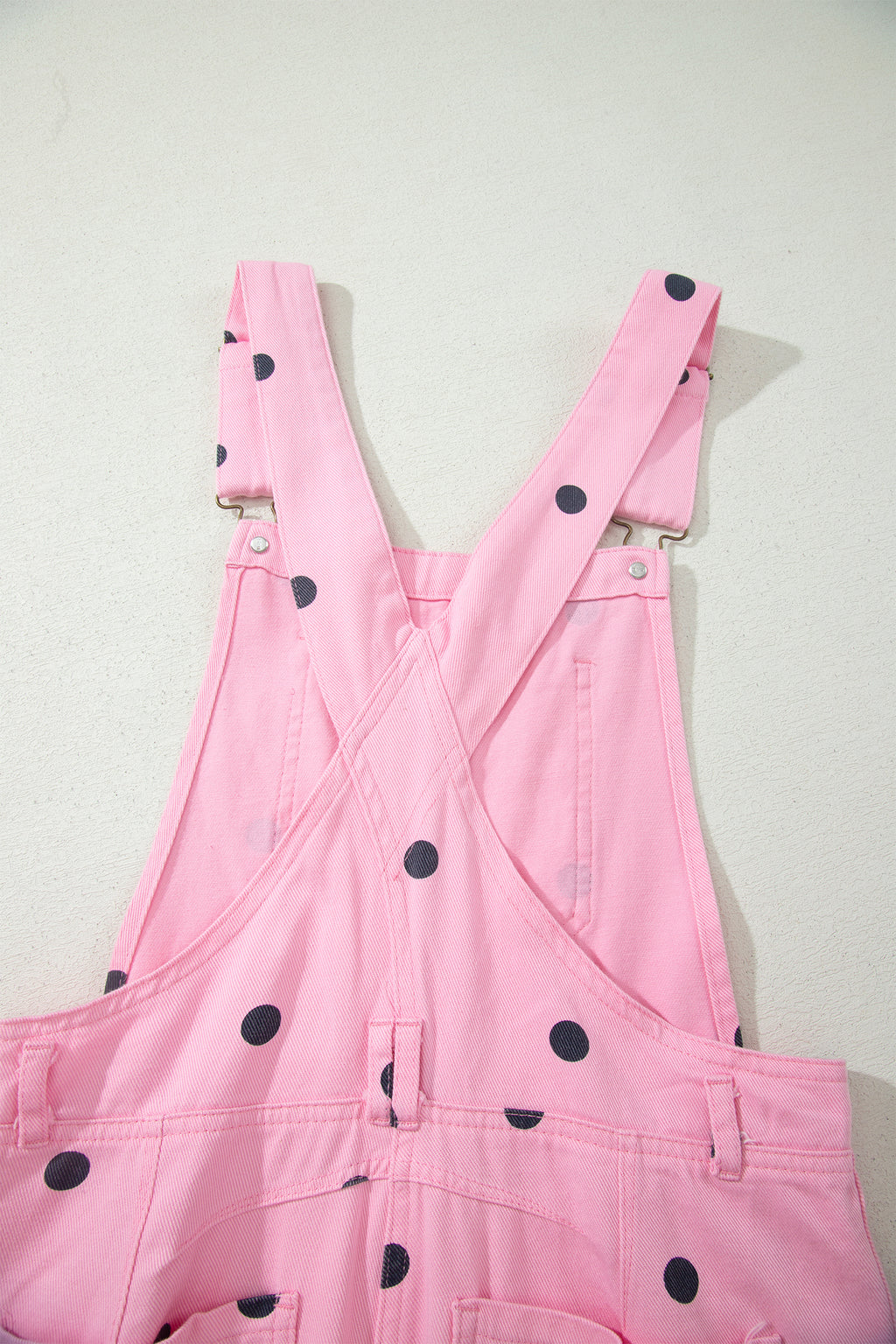 Light French Beige Polka Dot Print Bib Pocket Denim Barrel Overalls Jumpsuit