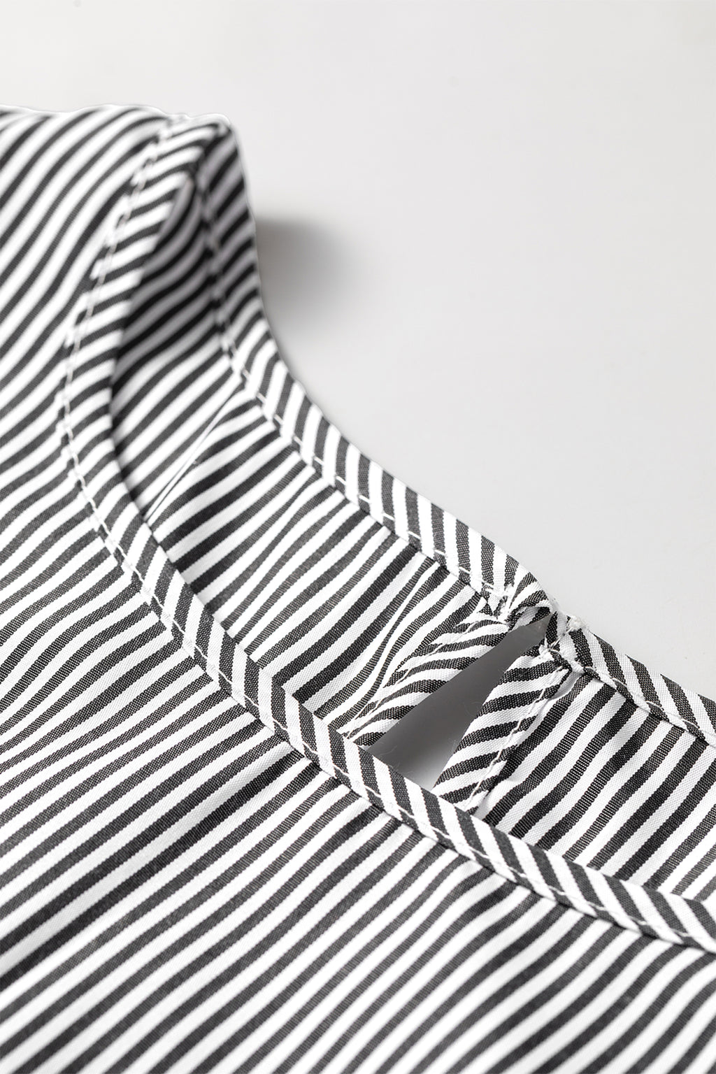 Black Stripe Striped Ruffle Sleeve Short Sleeve Round Neck Casual Shift Blouse