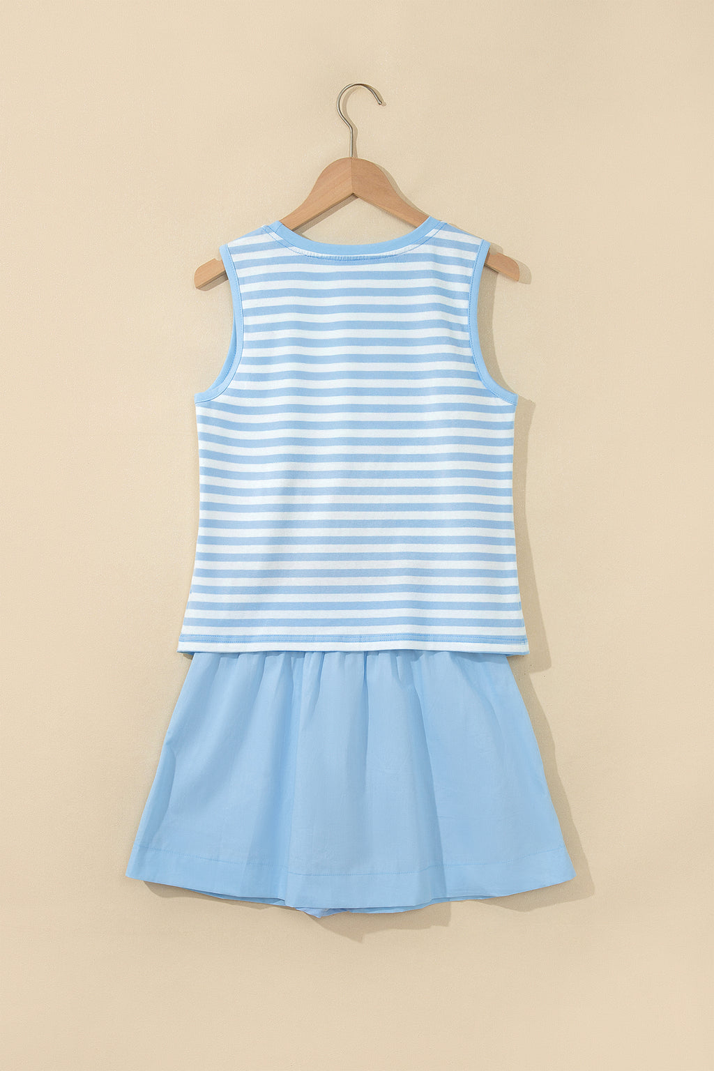 Sky Blue Stripe Slim Tank Contrast Ruffle Mini Skort Set