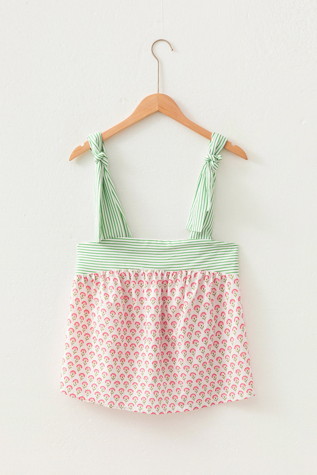 Green Fashion Printed Knot Straps Babydoll Tank Top