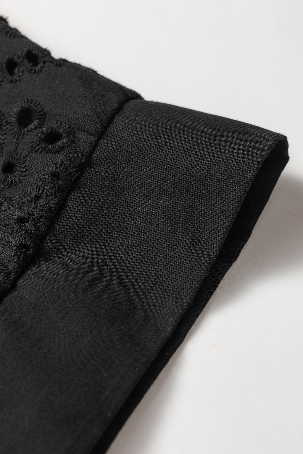 Black Solid Color Eyelet Embroidered T Shirt Mini Dress