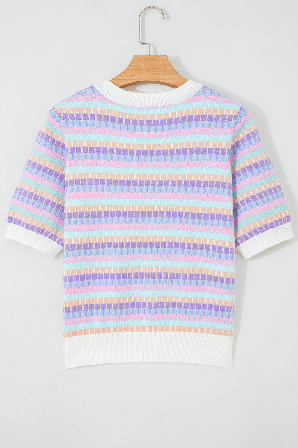 Orange Abstract Striped Knit Short Sleeve Sweater