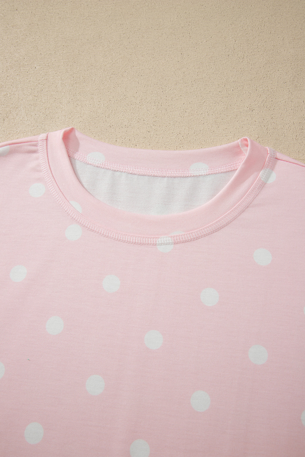 Sky Blue Exposed Seam Detail Polka Dot Loose Tee Drawstring Shorts Set