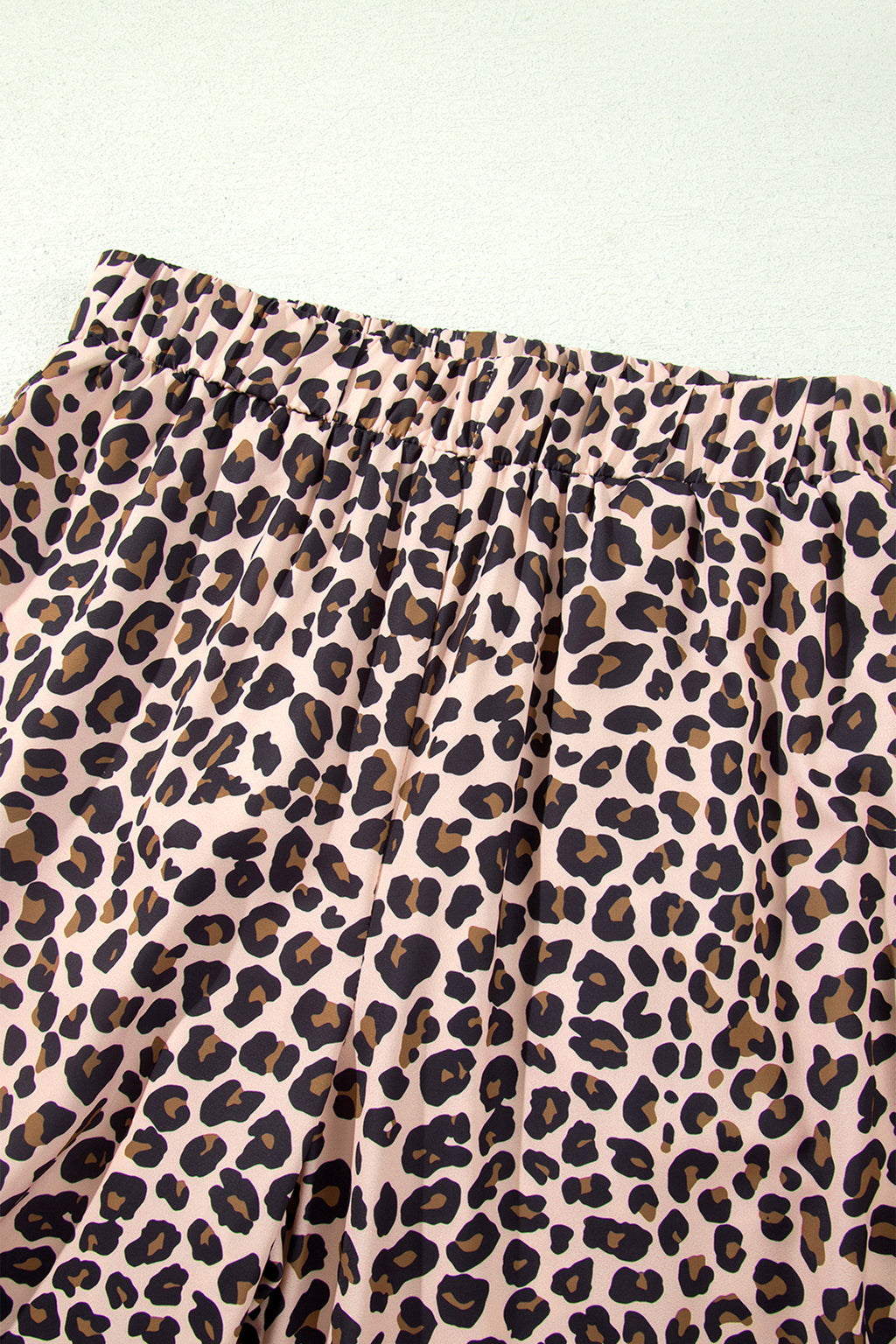 Beige Leopard Print Side Striped Detail Casual Wide Leg Pants