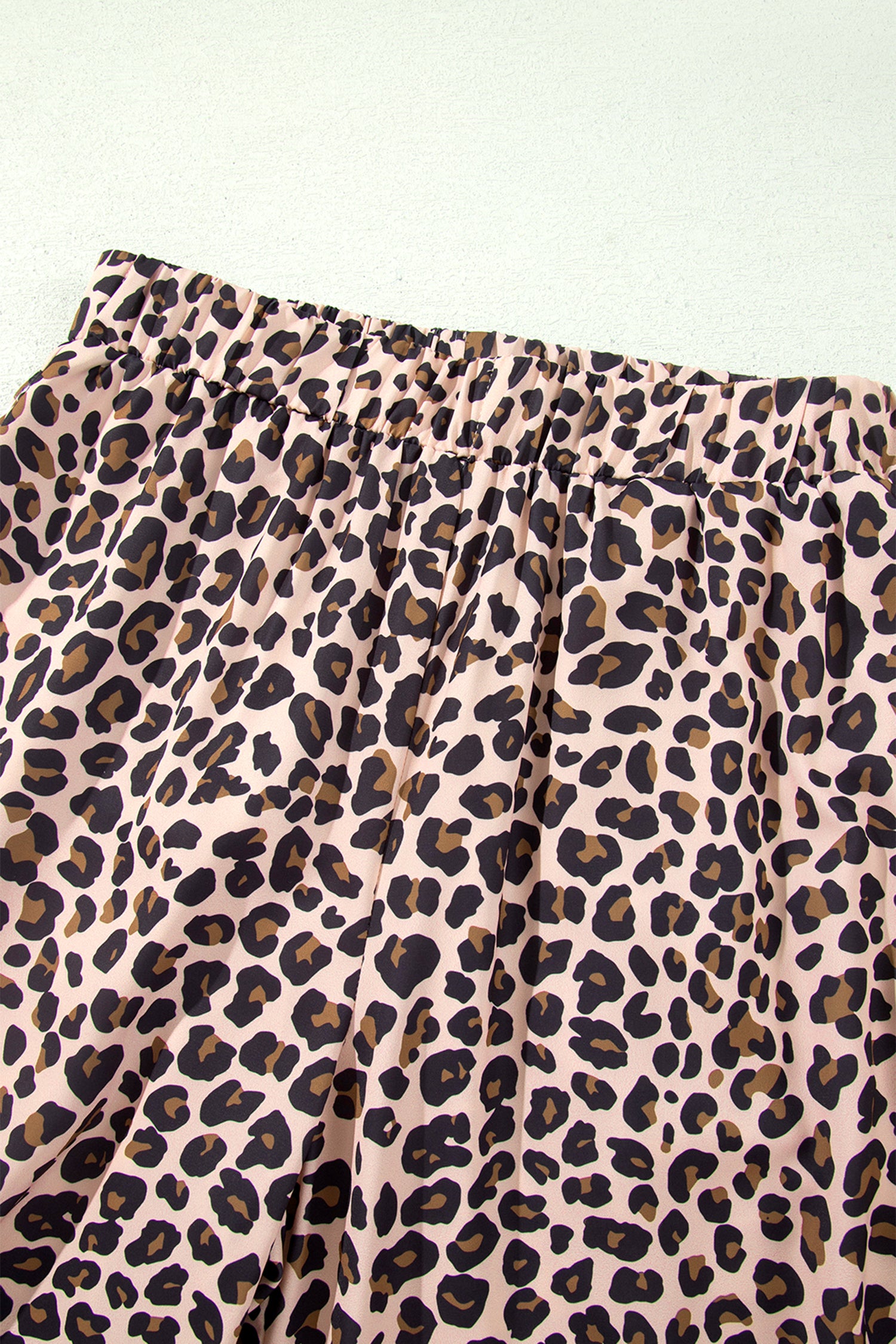 Beige Leopard Print Side Striped Detail Casual Wide Leg Pants