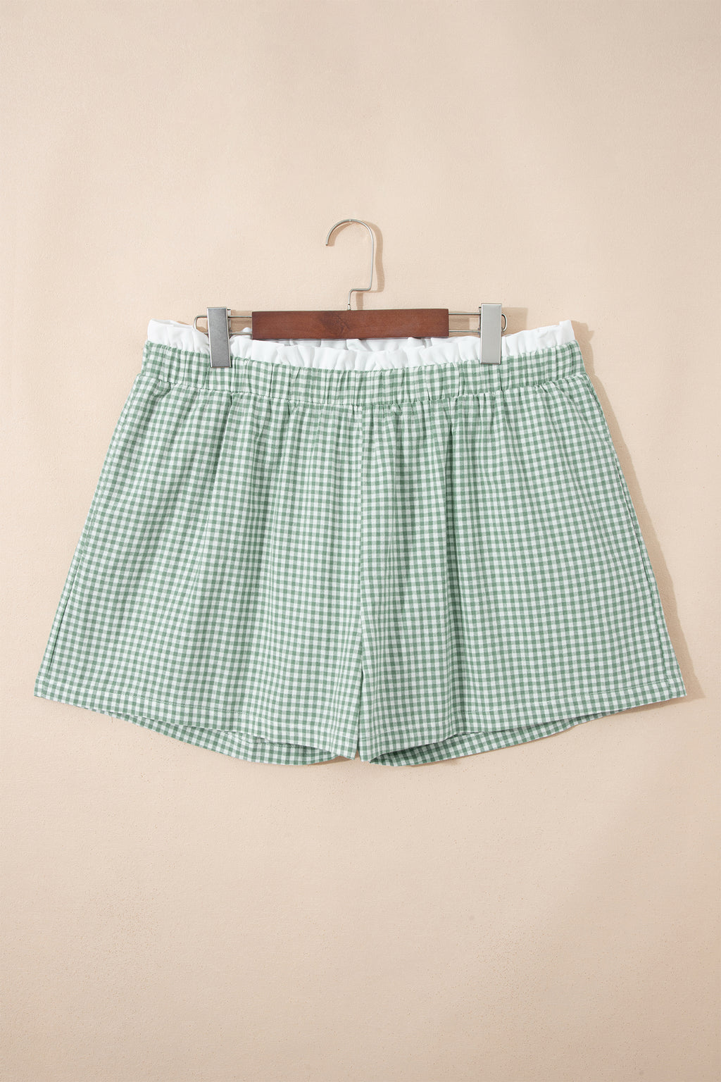 Red Contrast Trim Plaid Print Plus Size Shorts