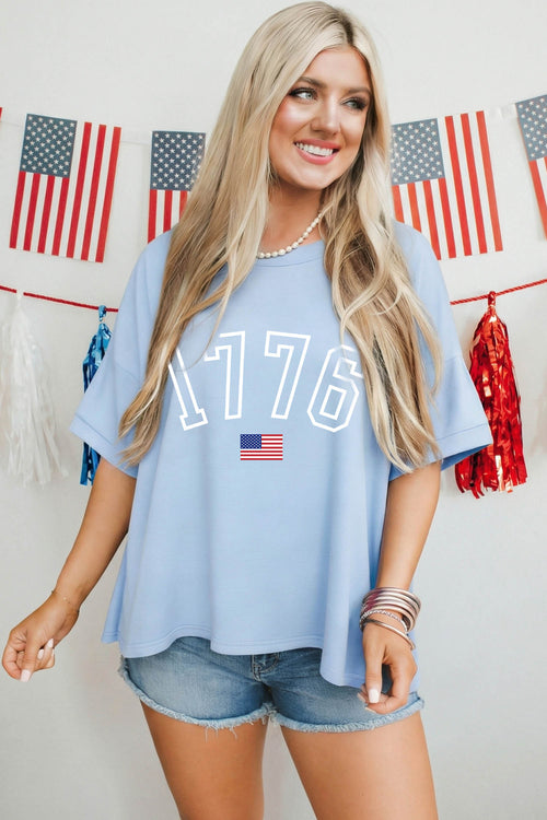 1776 American Flag Print Oversized Tee