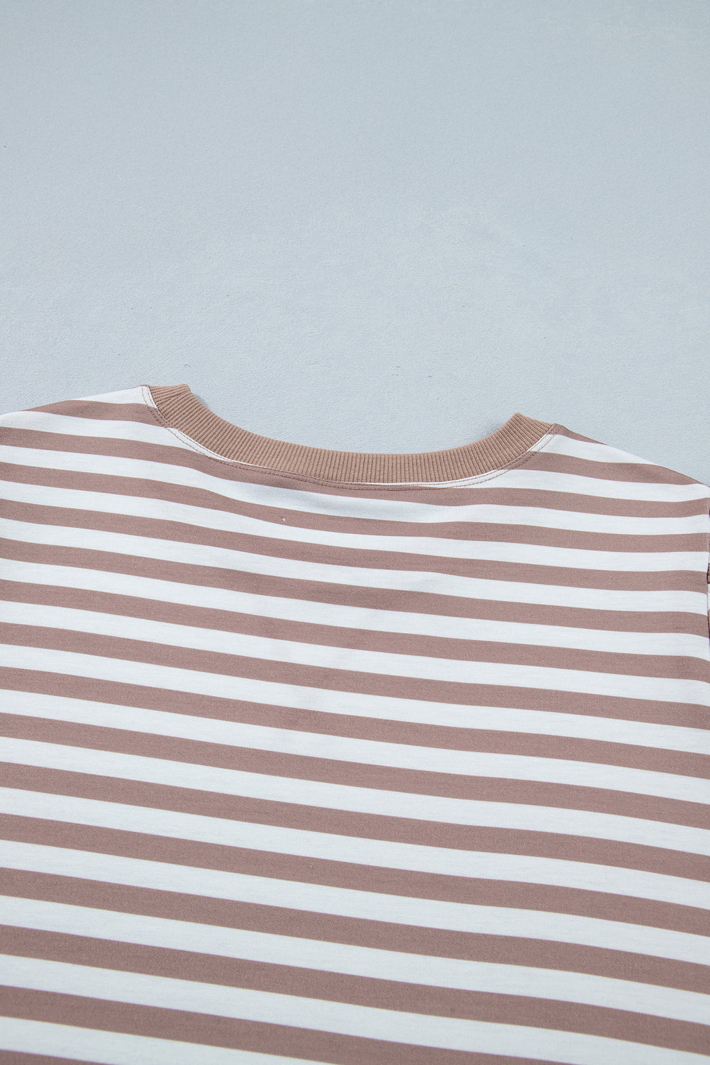 Orange Stripe Ribbed Trim Round Neck Short Puff Sleeve Plus T Shirt