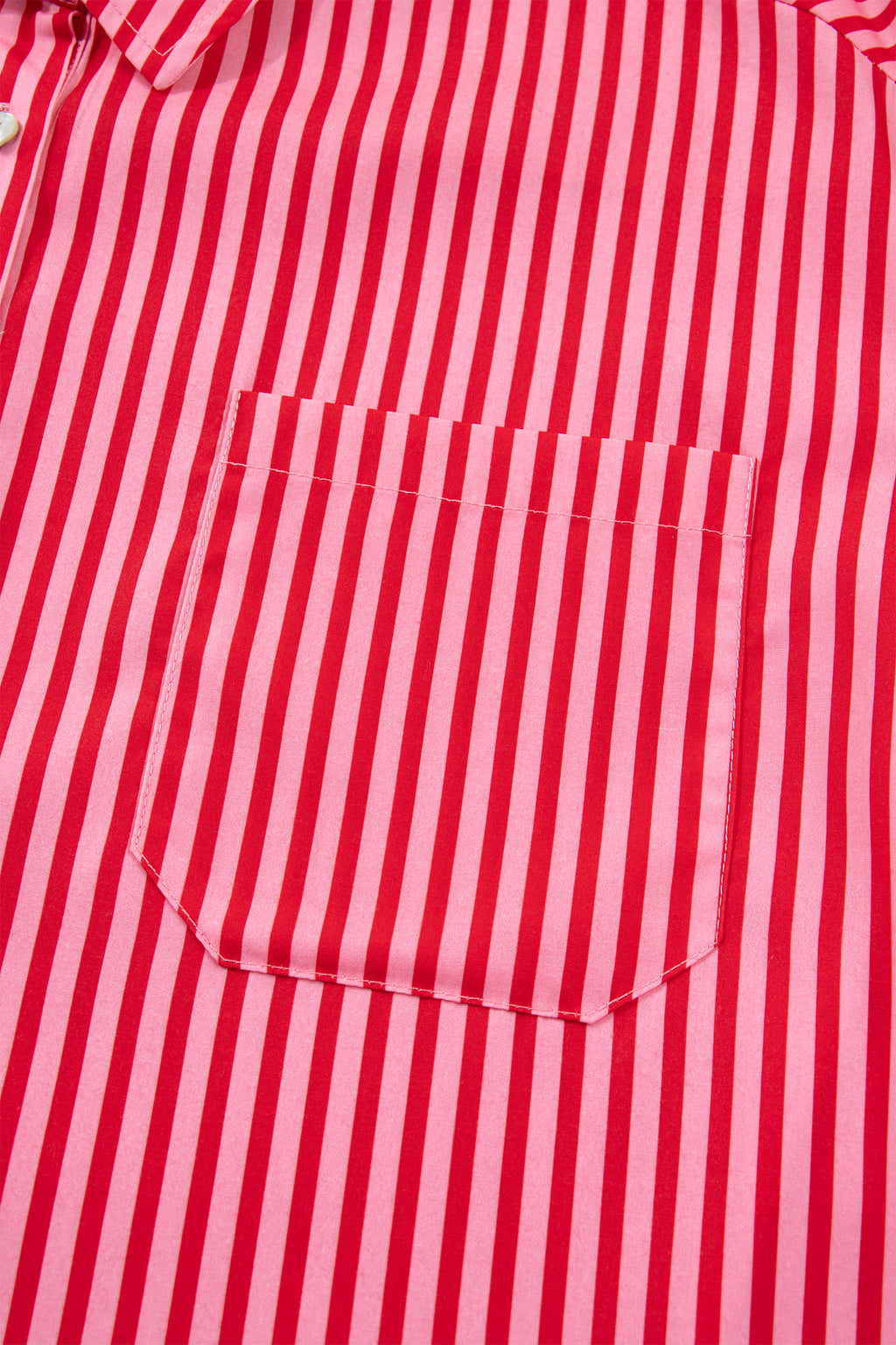 Red Stripe Button-Up Shirt Long Sleeve Patch Pocket Casual Shirt