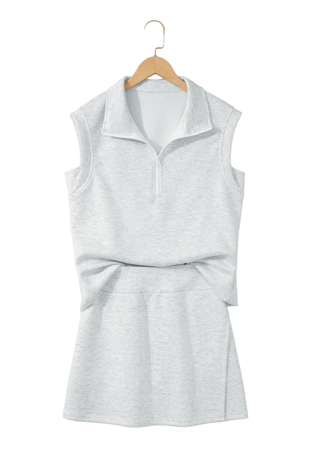 Pink Solid Color Sleeveless Zipper Tank and Skort Set