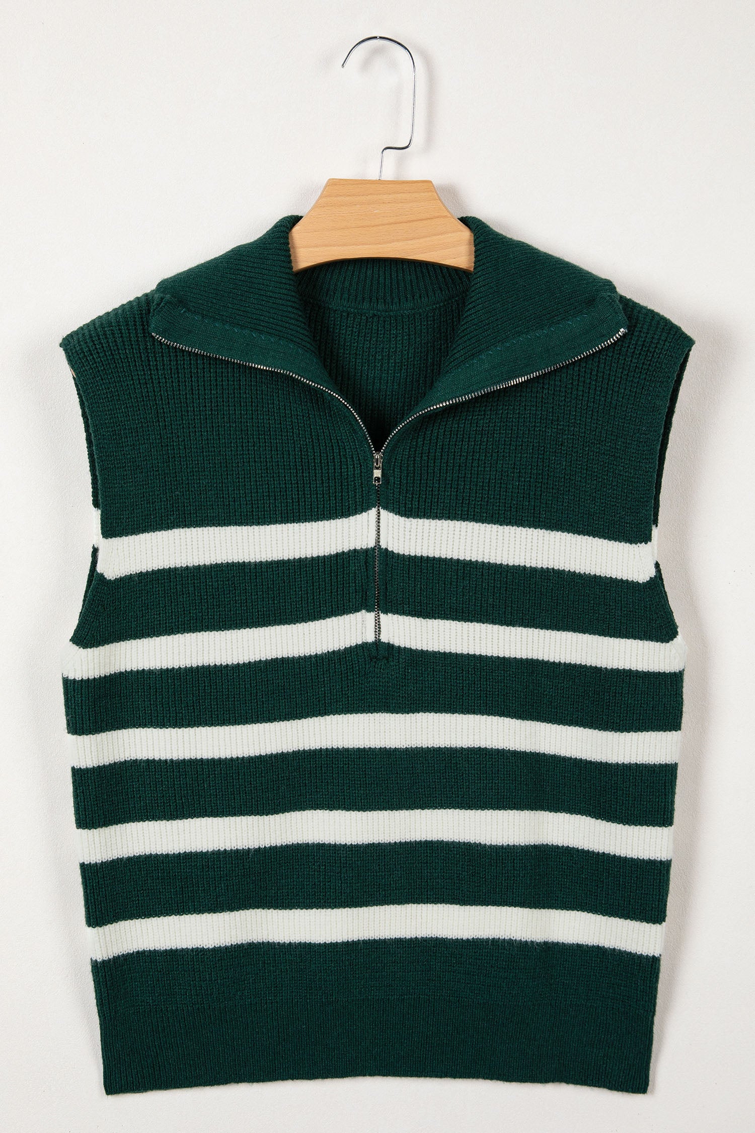Light Blue Ribbed Half Zip Collared Sweater Vest