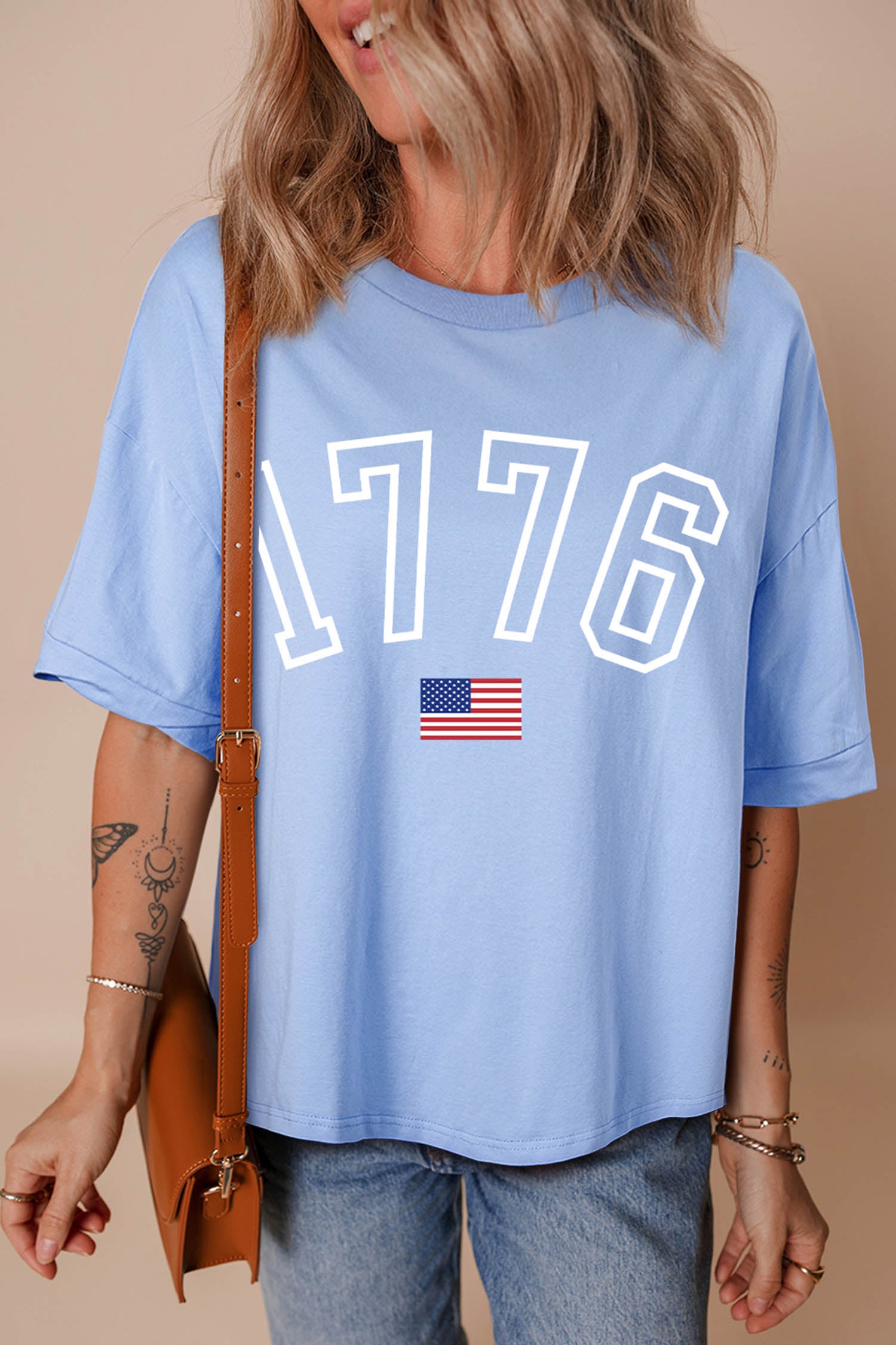 1776 American Flag Print Oversized Tee