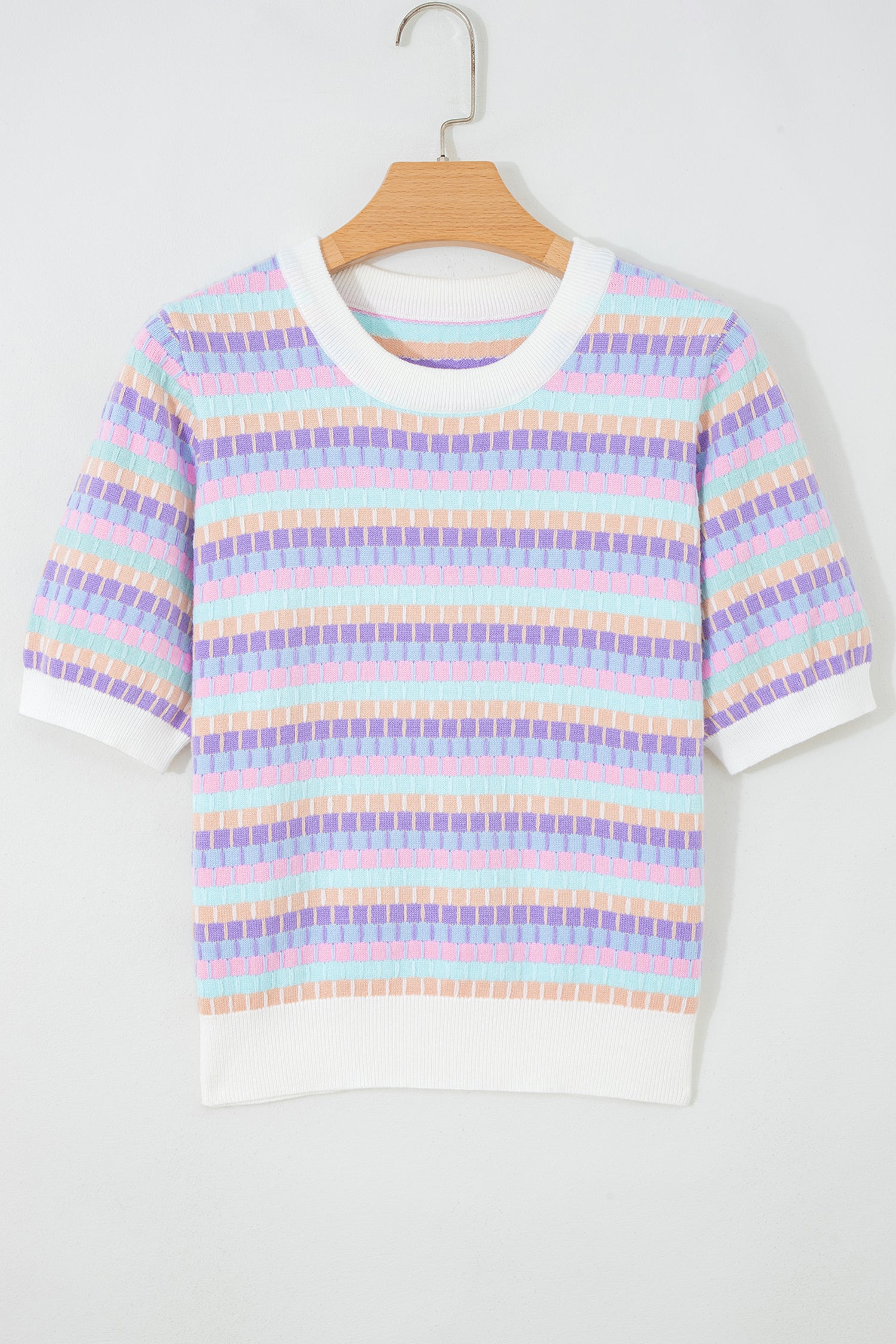 Orange Abstract Striped Knit Short Sleeve Sweater