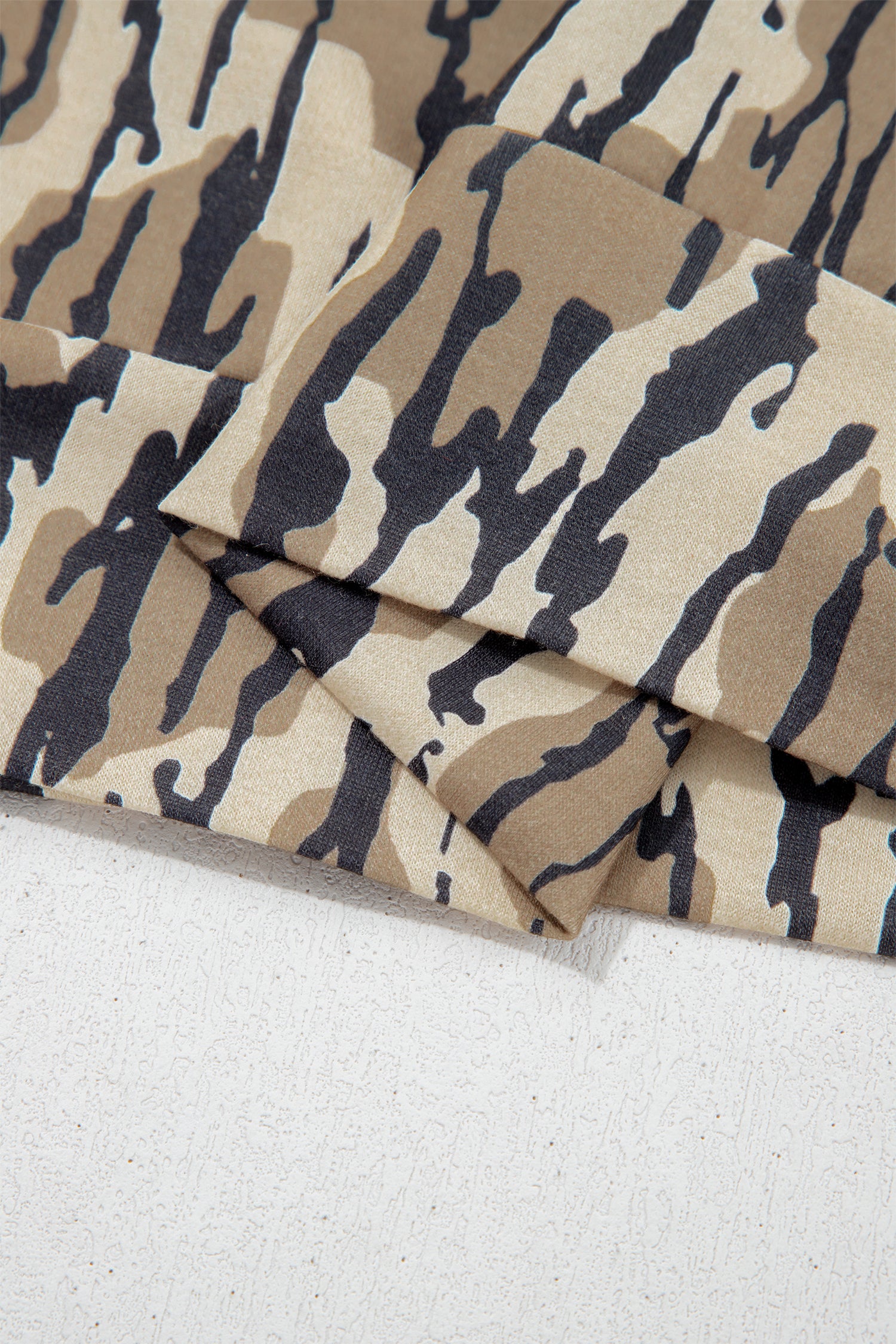 Brown Camouflage Zipper Collar Front Pocket Pullover Sweatshirt