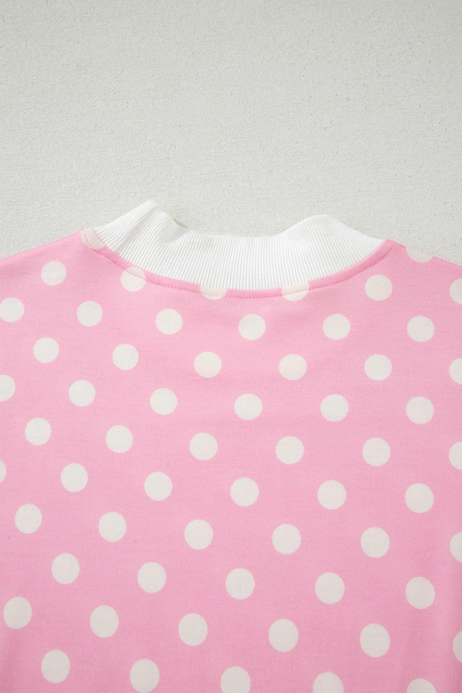 Sky Blue Polka Dot Print Color Block Trim Mock Neck Short Set