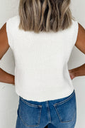 Yellow Cream Solid Color Sleeveless Knit Button Pocketed Sweater
