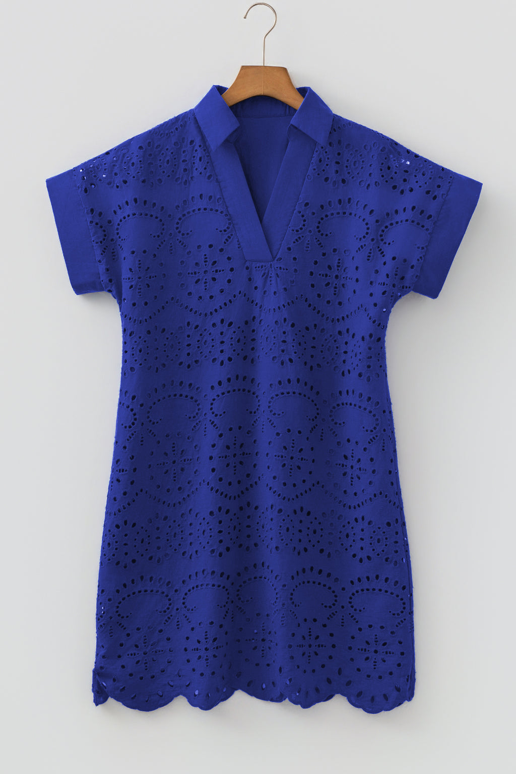 Black Solid Color Eyelet Embroidered T Shirt Mini Dress