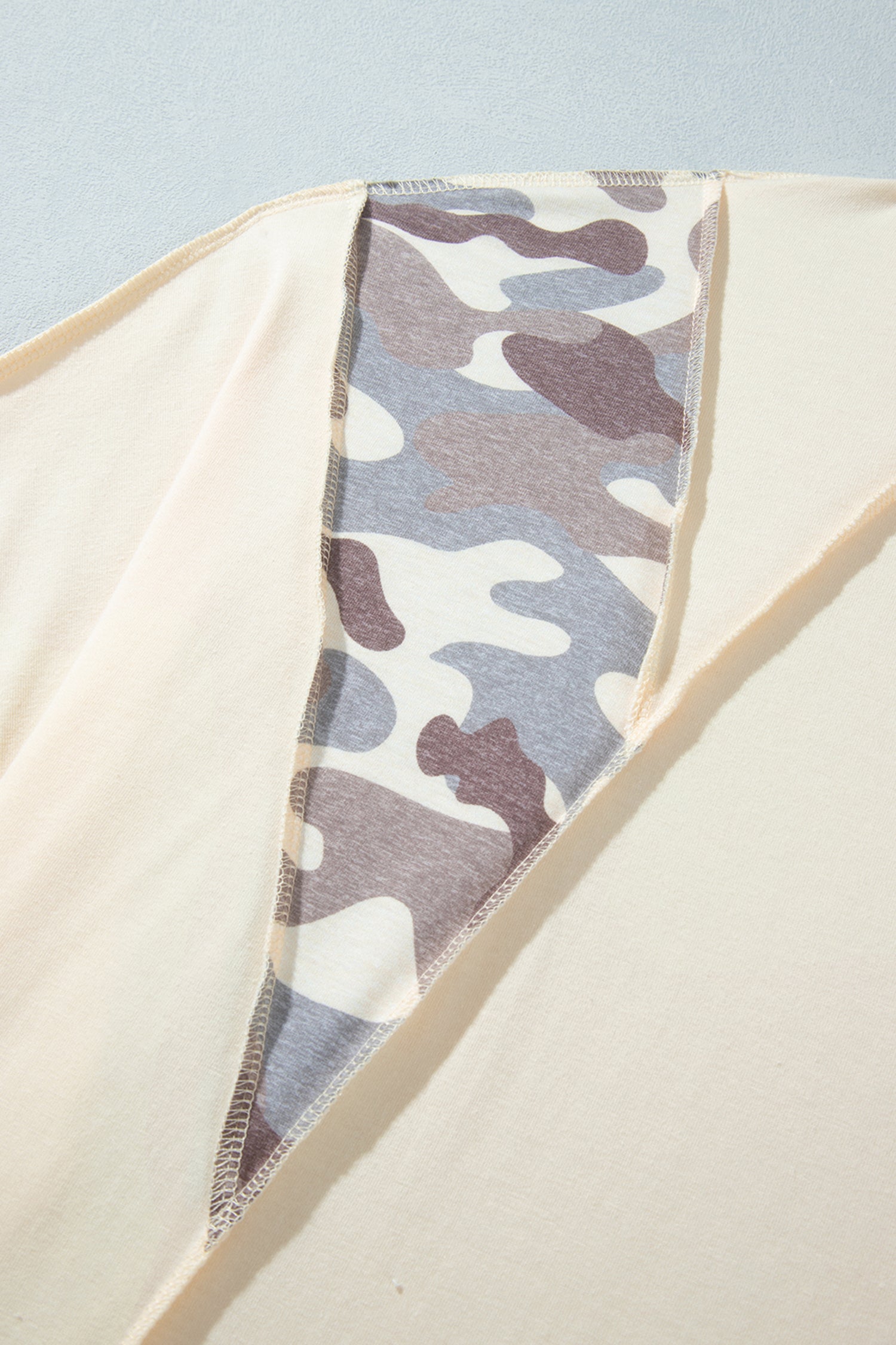 Apricot Camouflage Panel Twist Rib Sleeve Round Neck Loose Fit Plus Size Blouse