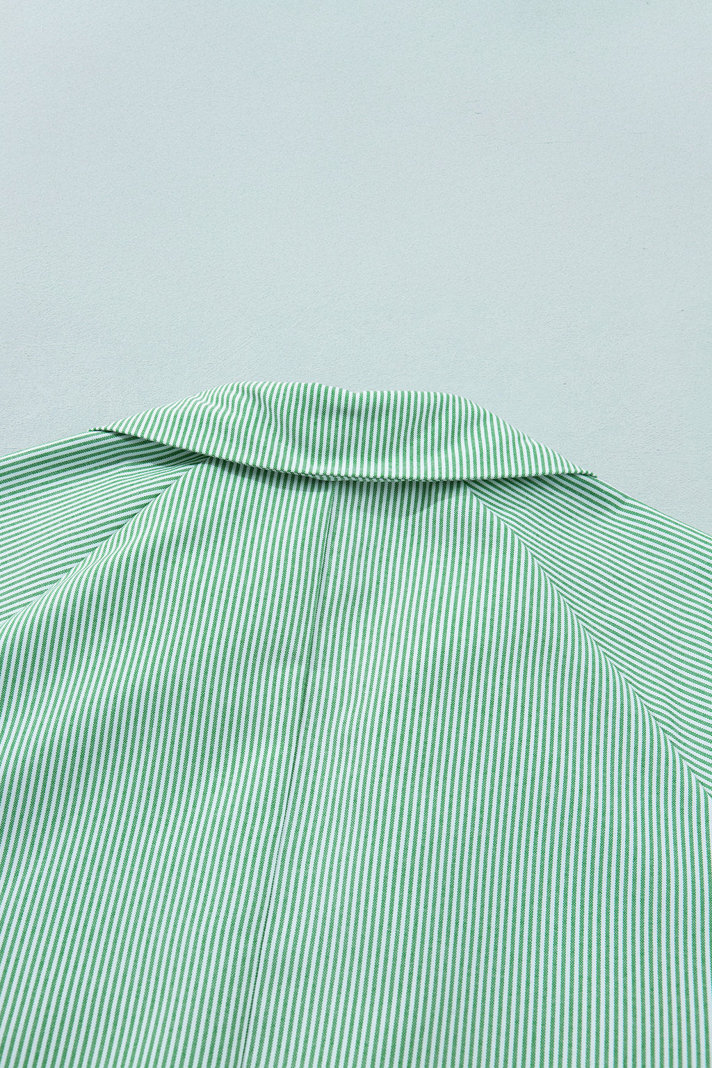 Mint Green Plus Size Striped Print Collar V Neck Short Sleeve Blouse