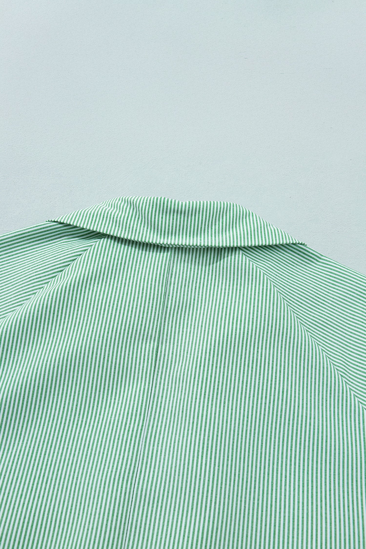 Mint Green Plus Size Striped Print Collar V Neck Short Sleeve Blouse