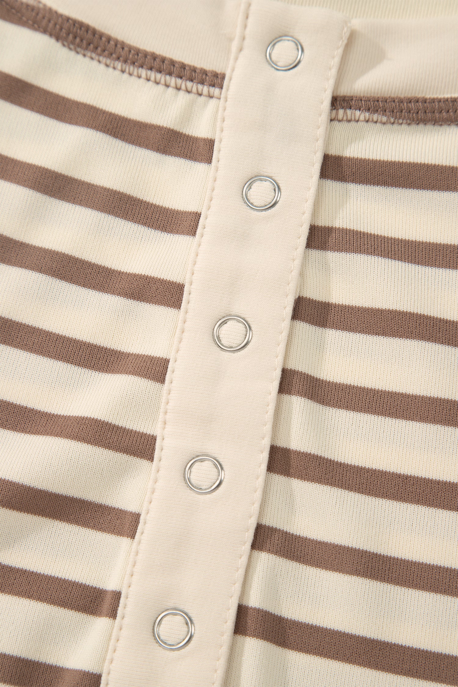 Brown Stripe Plus Size Half Buttons Top and Shorts Set