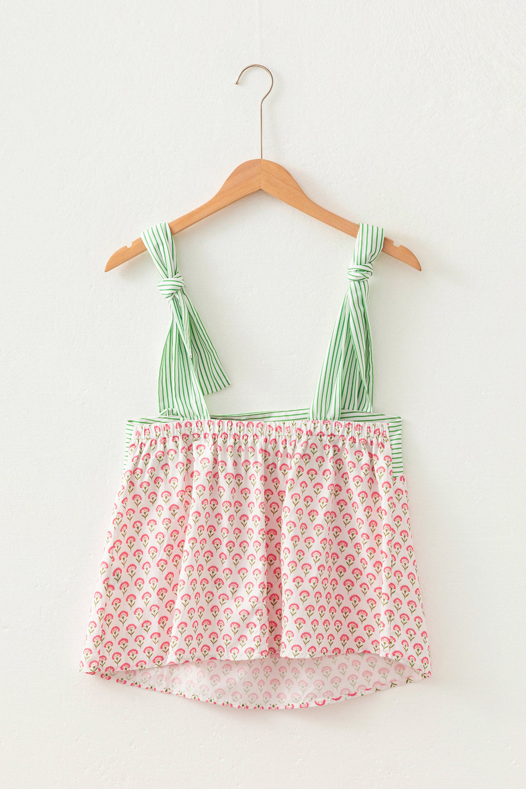 Green Fashion Printed Knot Straps Babydoll Tank Top