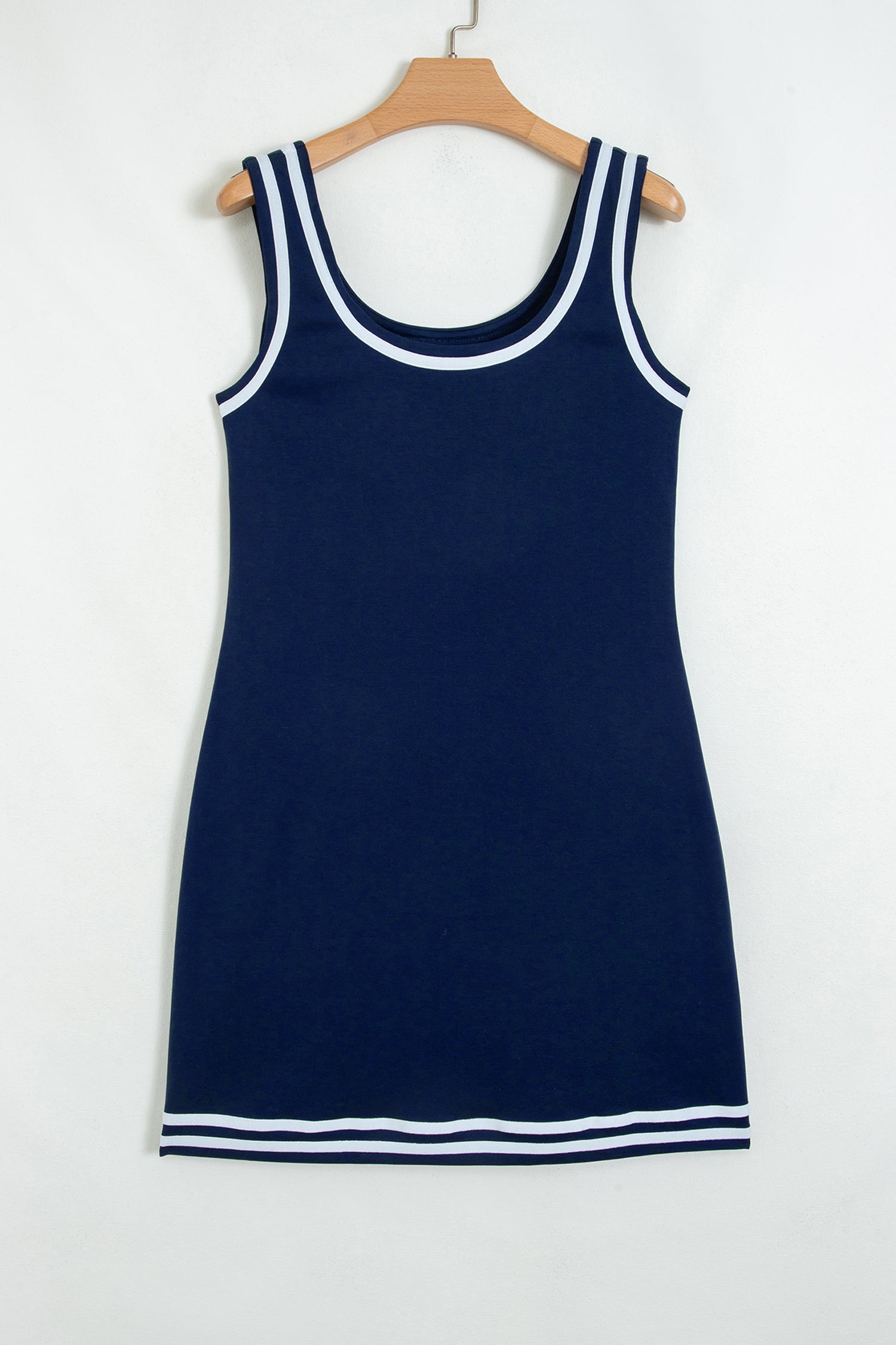 Dirty blue Contrast Trim U Neck Sleeveless Mini Dress with Shorts 2pcs Set