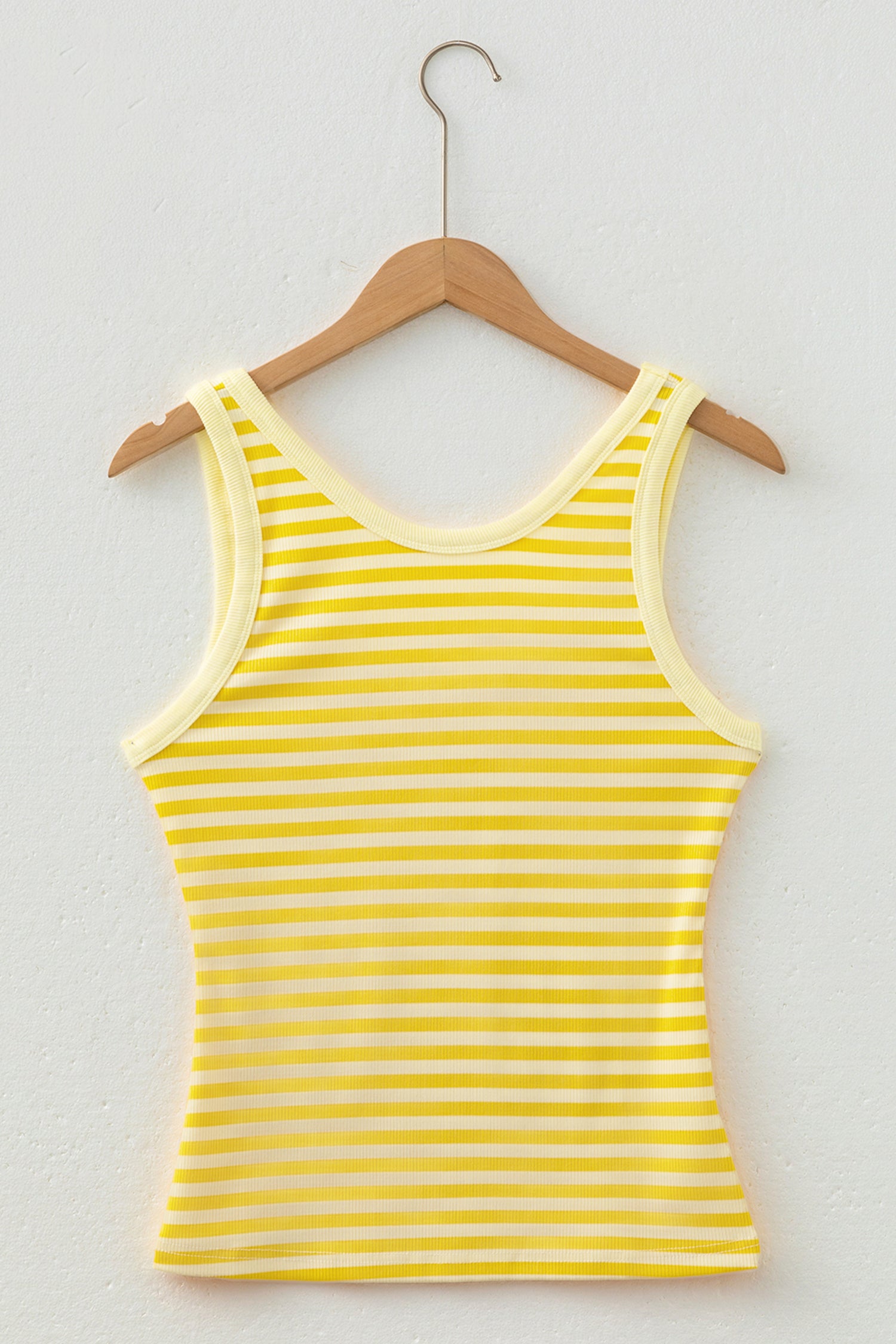 Pink Stripe Ribbed Knit Slim Tank Top